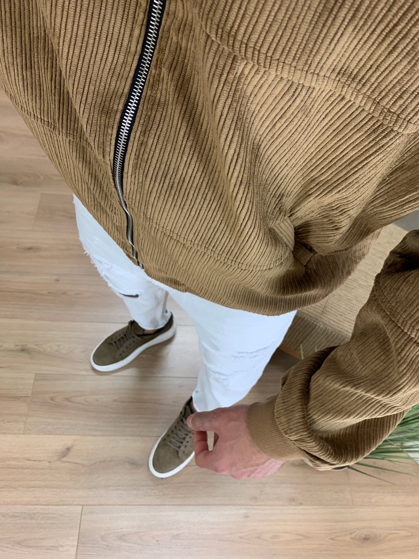 Felpa in Velluto a Costine con Zip col. Cammello