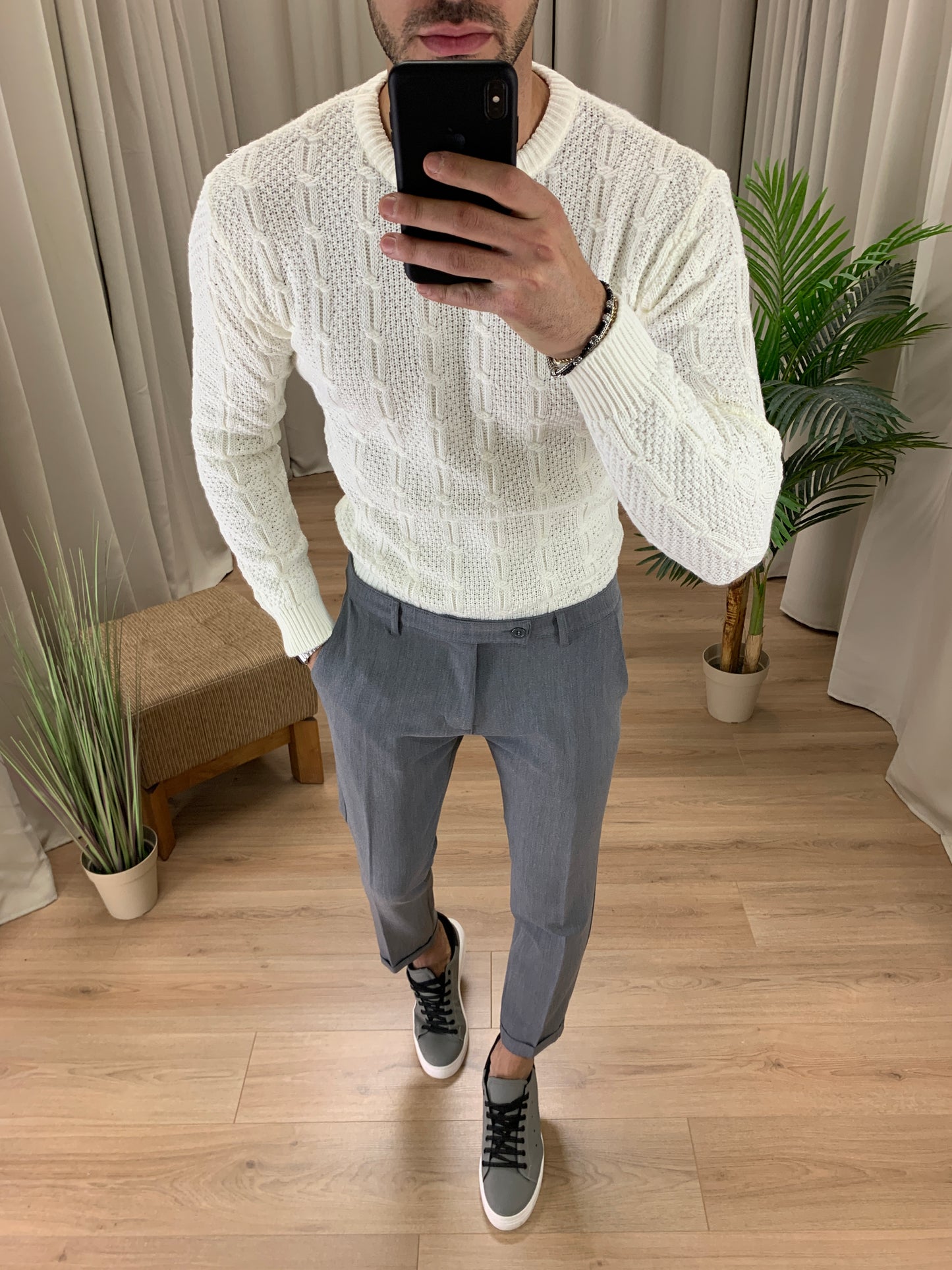 Pantalone Amsterdam con risvolto col. Grigio