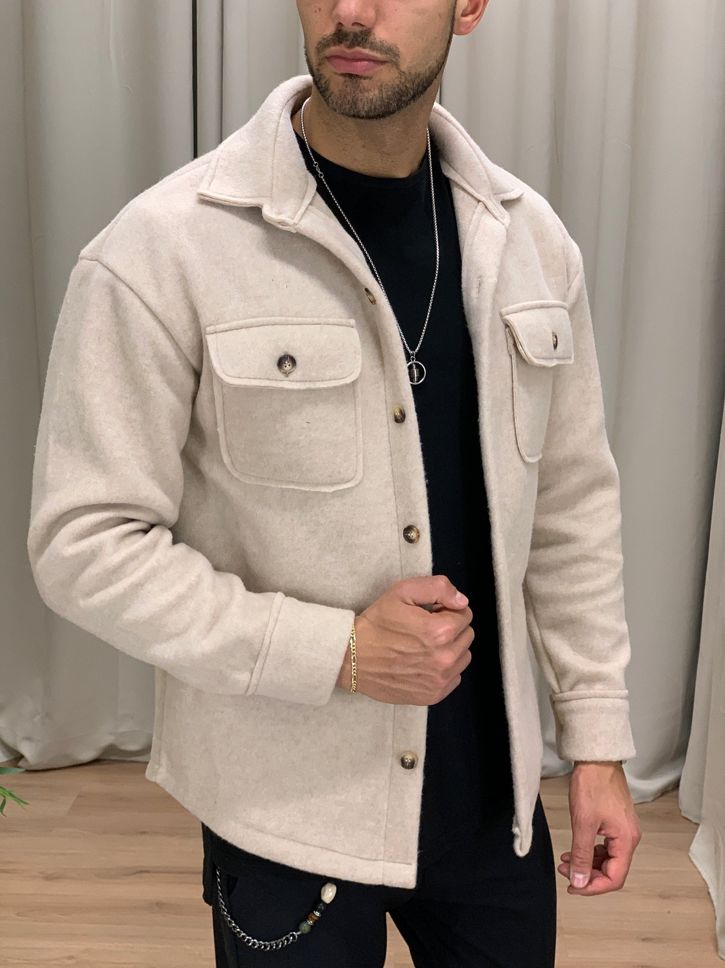 Giacca camicia Asher con Taschini col. Avorio