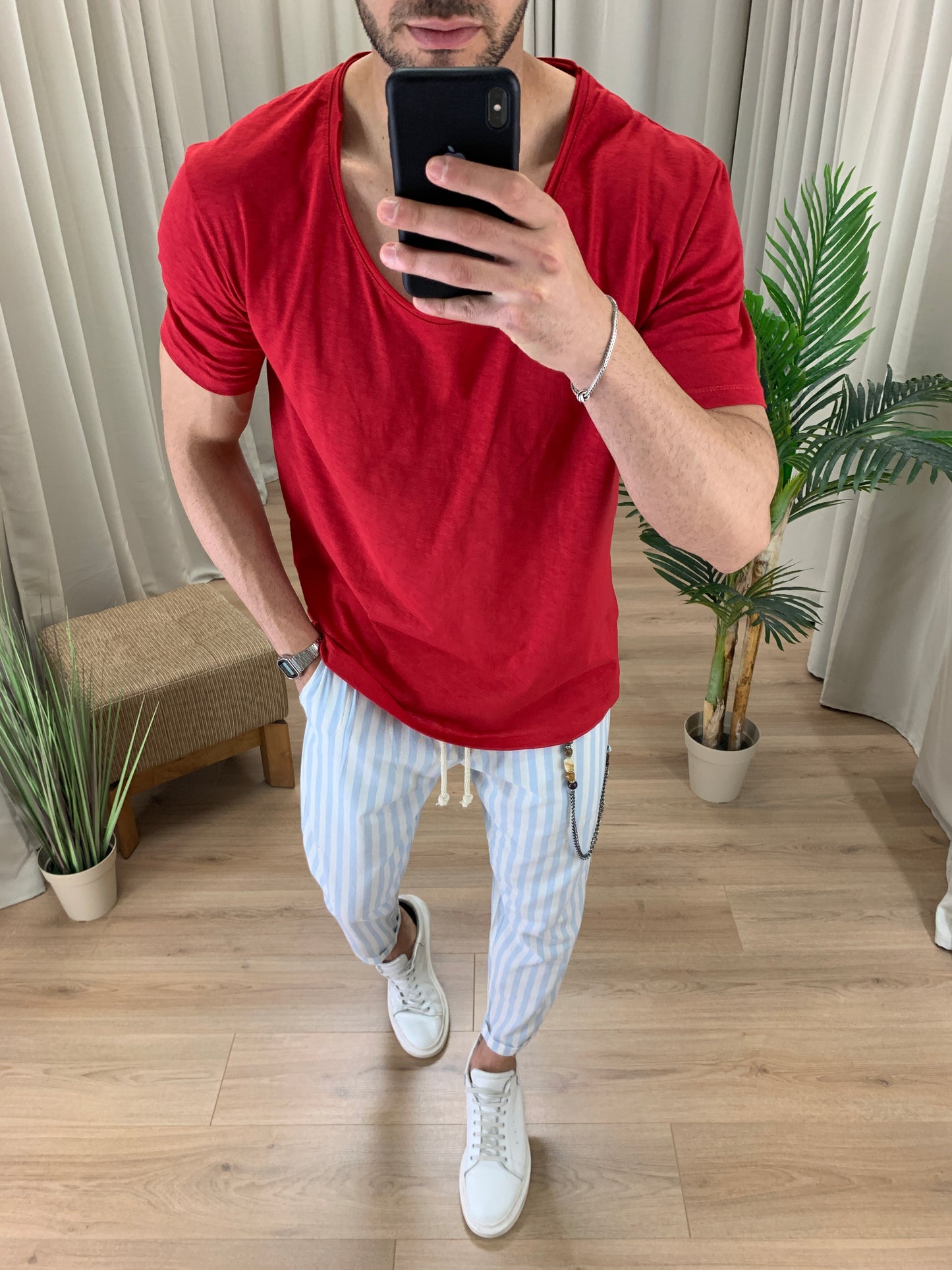 Pantalaccio Estasi in Lino a righe col. Celeste