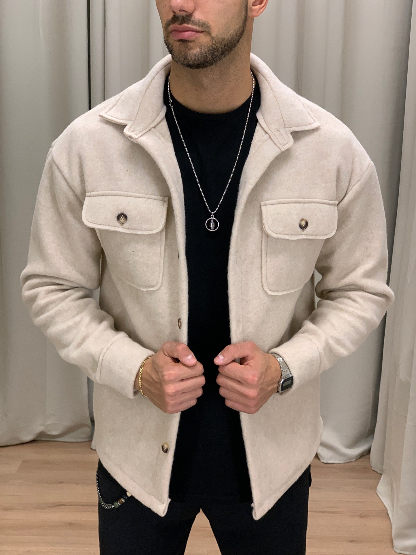 Giacca camicia Asher con Taschini col. Avorio