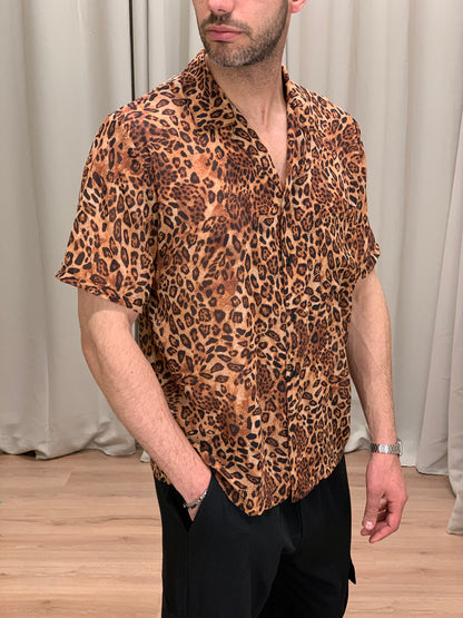 Camicia Fantasia Leopard manica corta col. Nero