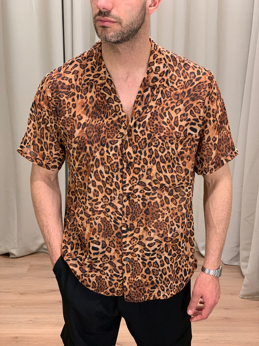 Camicia Fantasia Leopard manica corta col. Nero