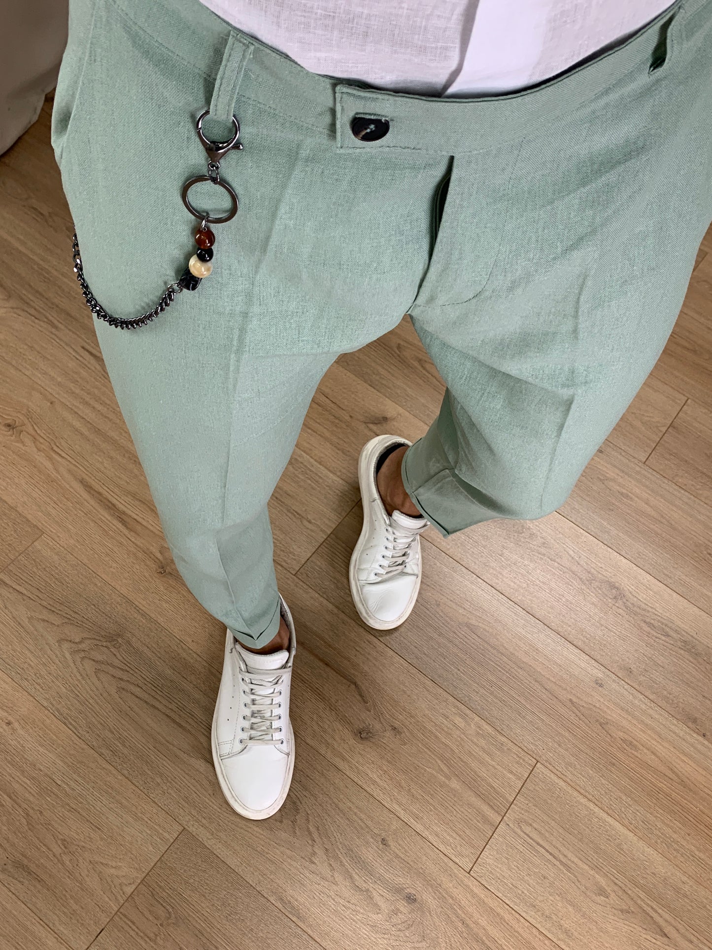Pantalone Naama Bay in Lino con Catena col. Verde Acqua