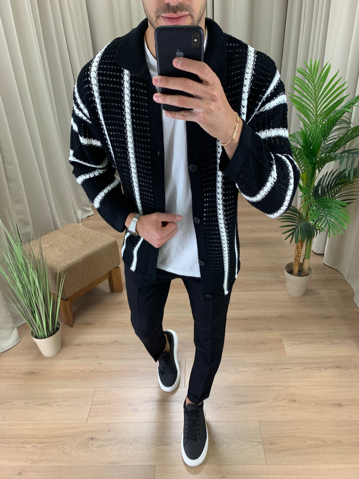 Cardigan Traforato Long misto Lana col. Nero