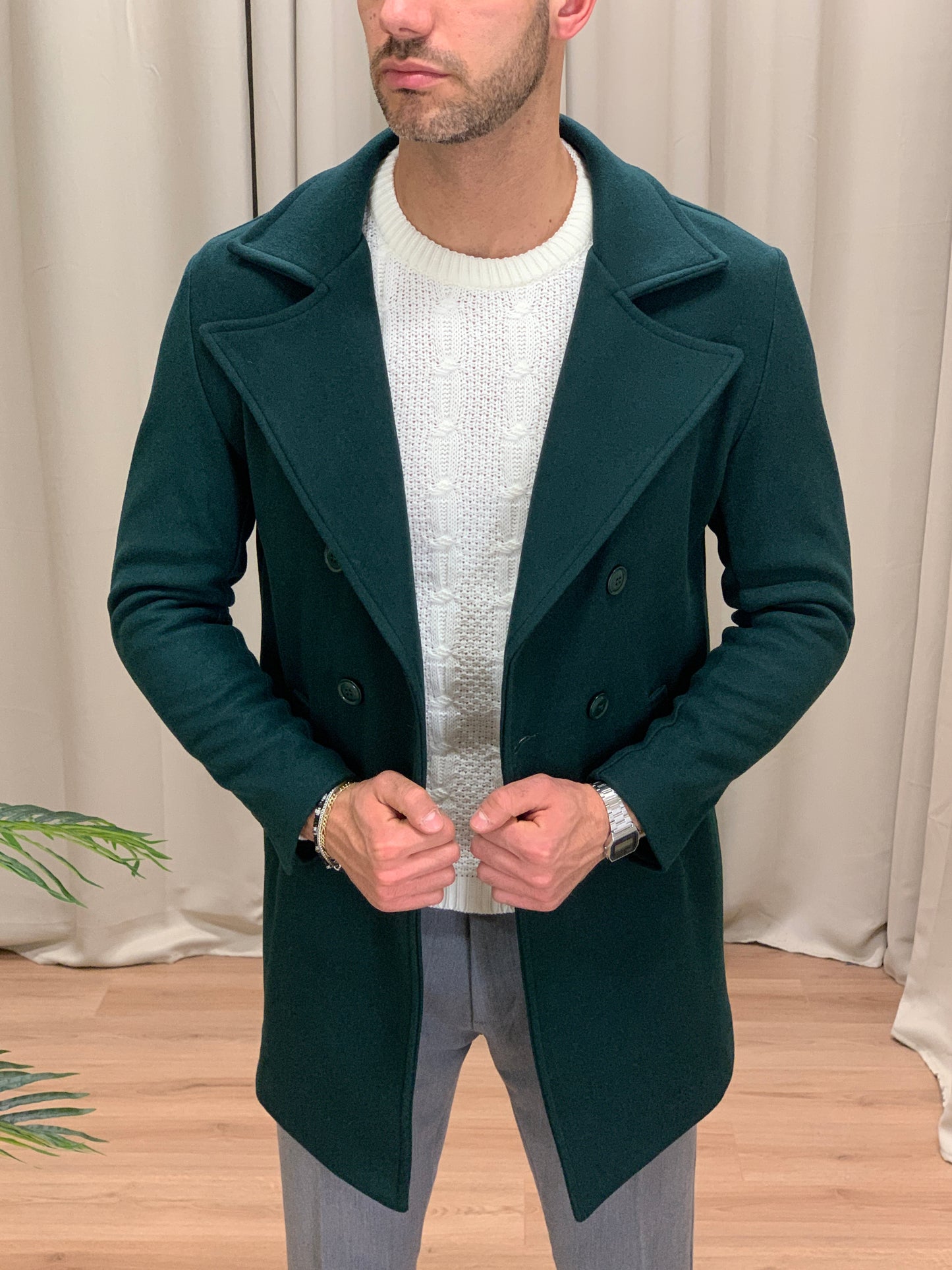 Cappotto Doppiopetto Lunghezza 3/4 col. Verde Bosco