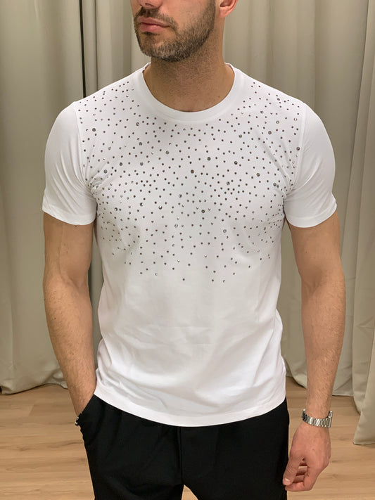 T-shirt con Pietre Brillanti applicate col. Bianco