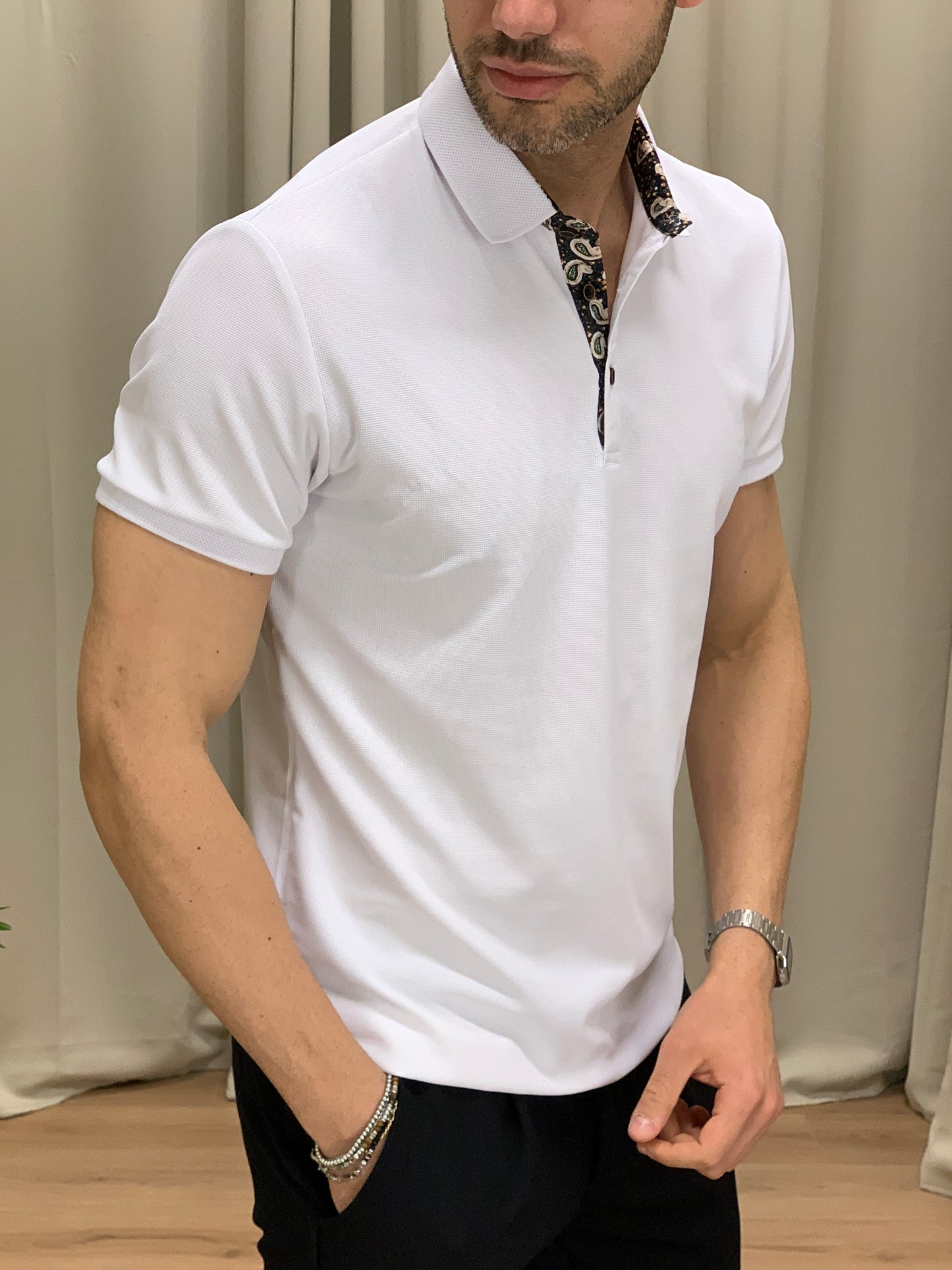 Polo Laurent effetto Piquet col. Bianco