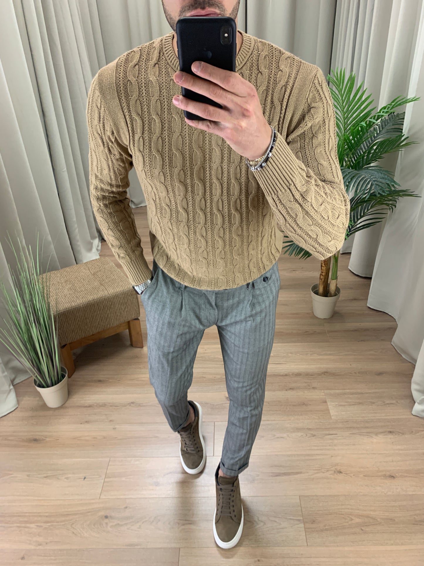 Maglioncino Serr con Trama a Treccia col. Cammello