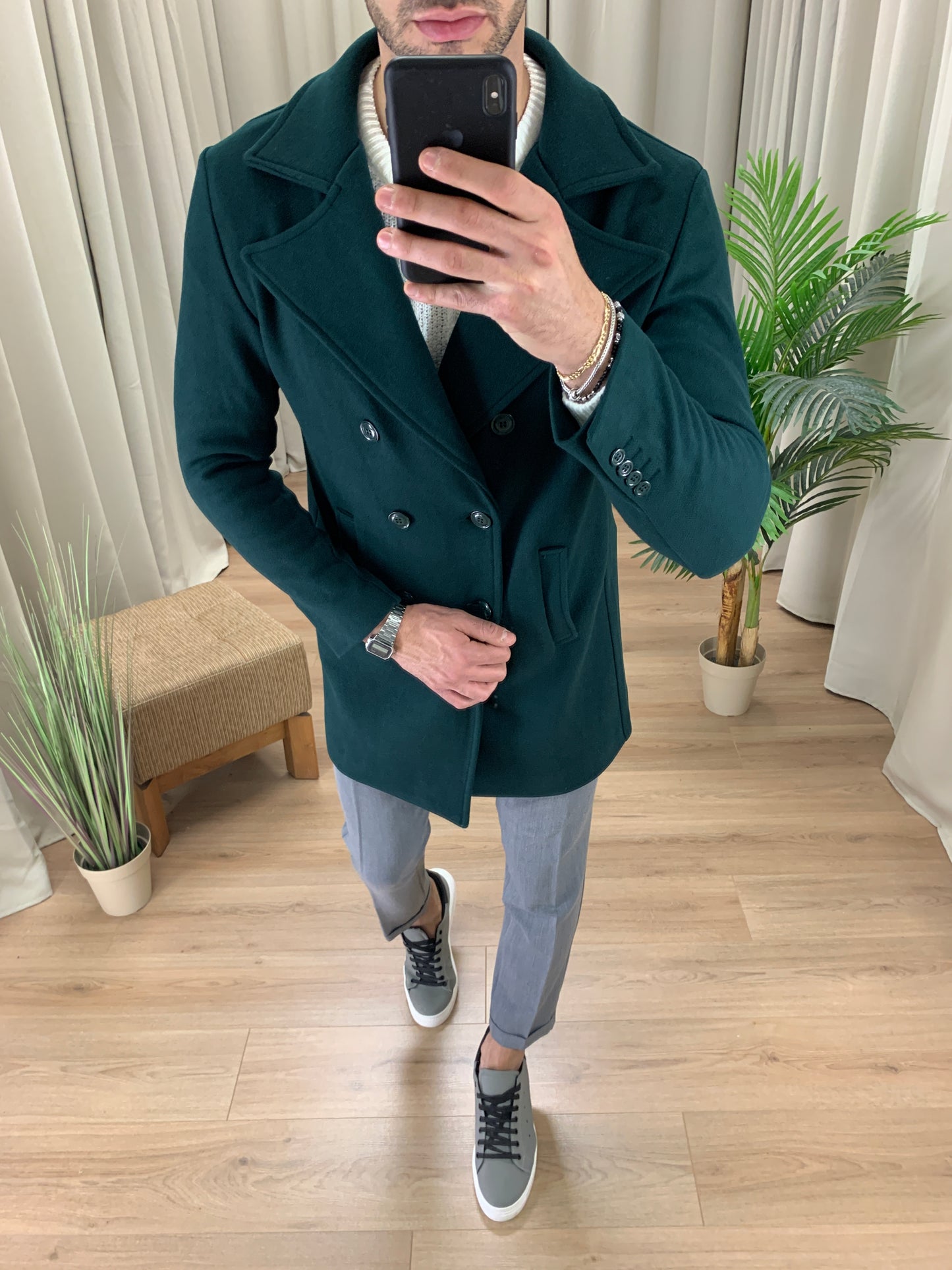 Cappotto Doppiopetto Lunghezza 3/4 col. Verde Bosco