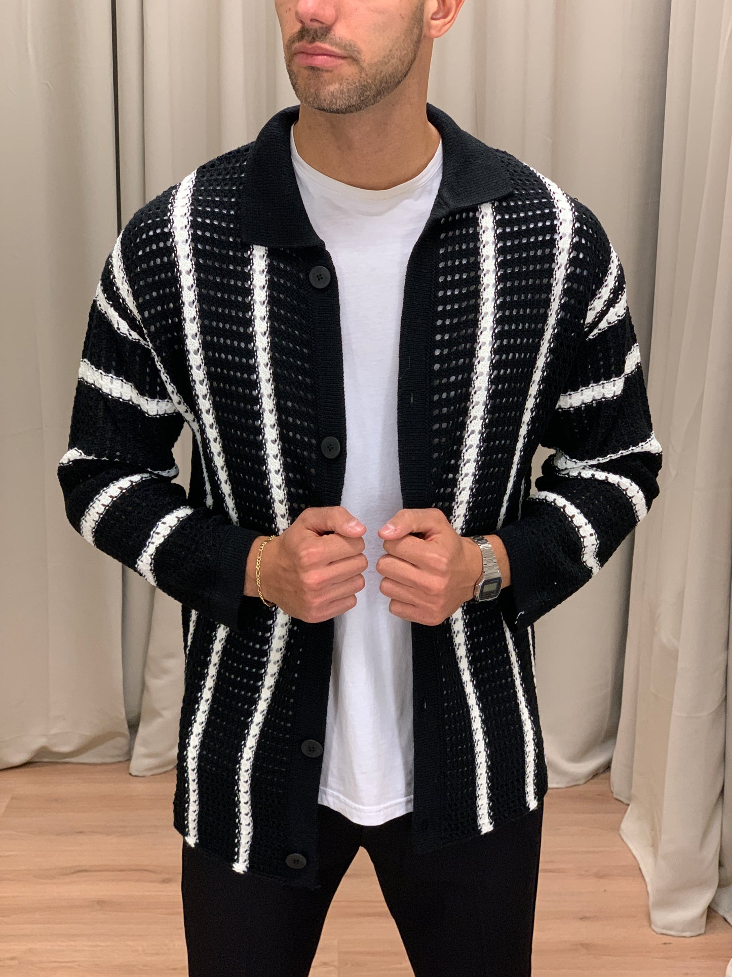 Cardigan Traforato Long misto Lana col. Nero