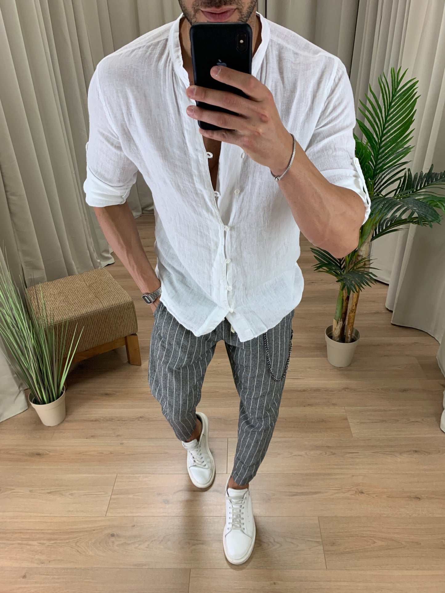 Pantalaccio Frost effetto Lino Gessato a righe col. Nero