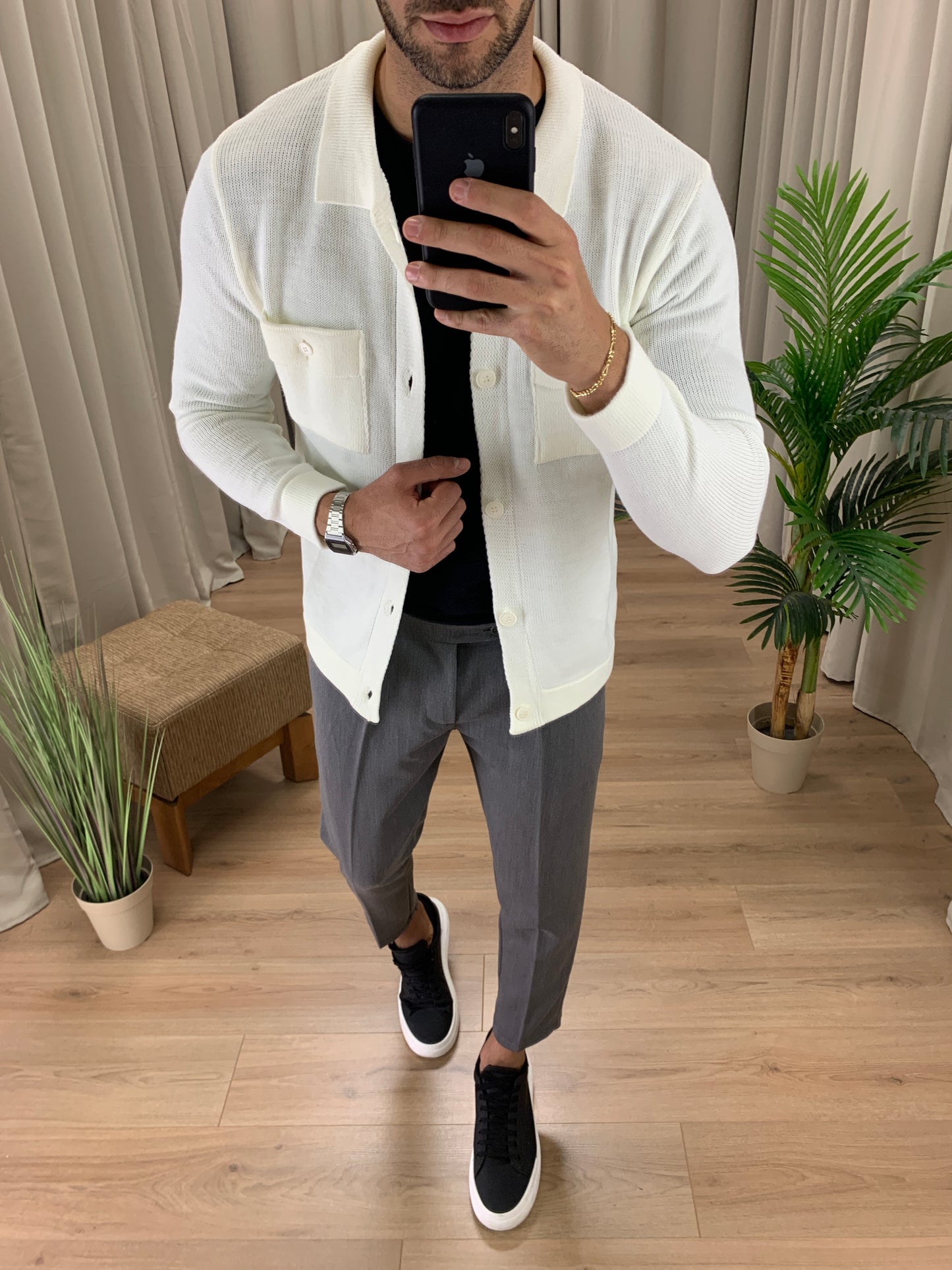 Cardigan Robert con Taschini e Bottoni col. Panna