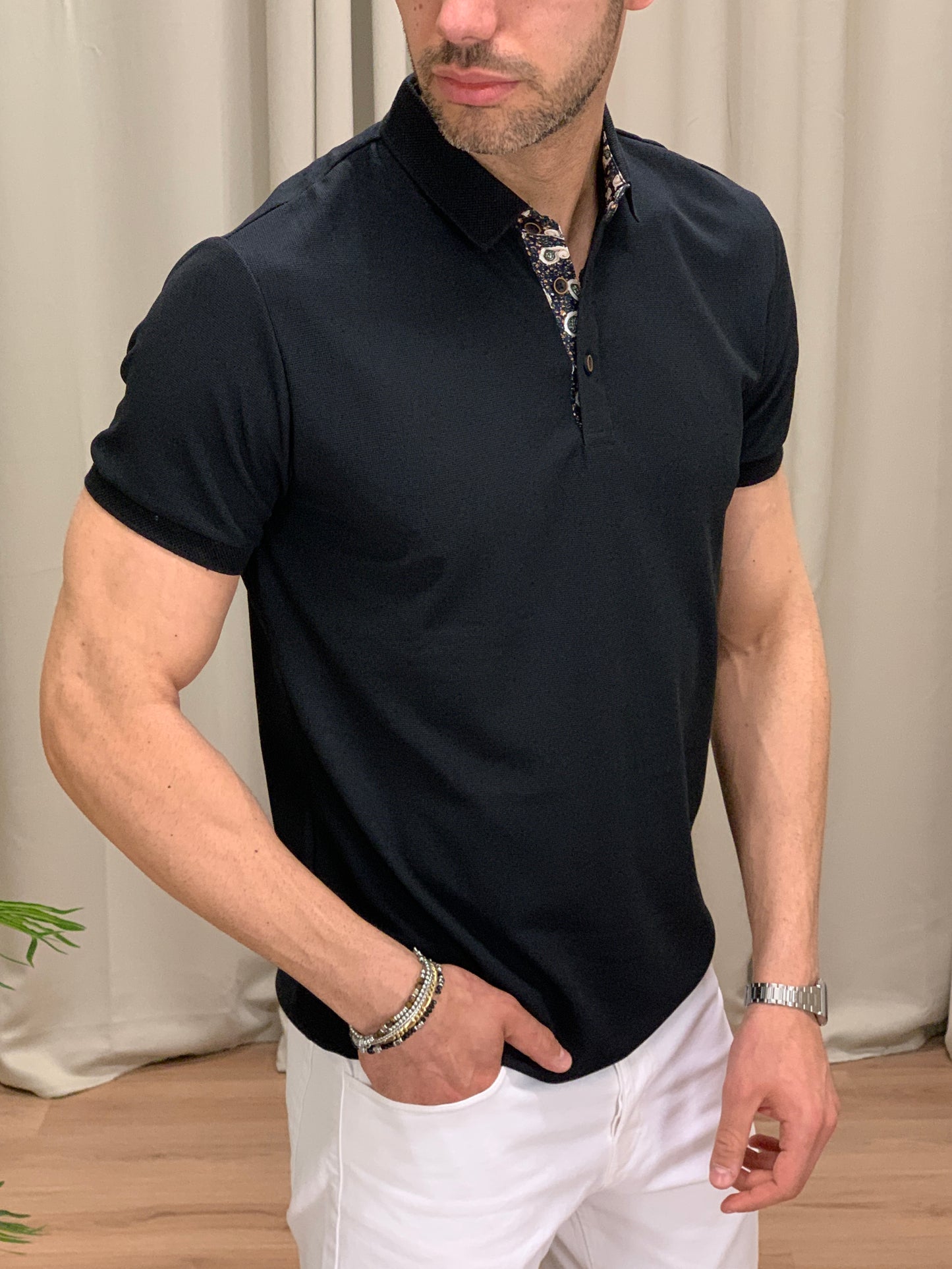 Polo Laurent effetto Piquet col. Nero