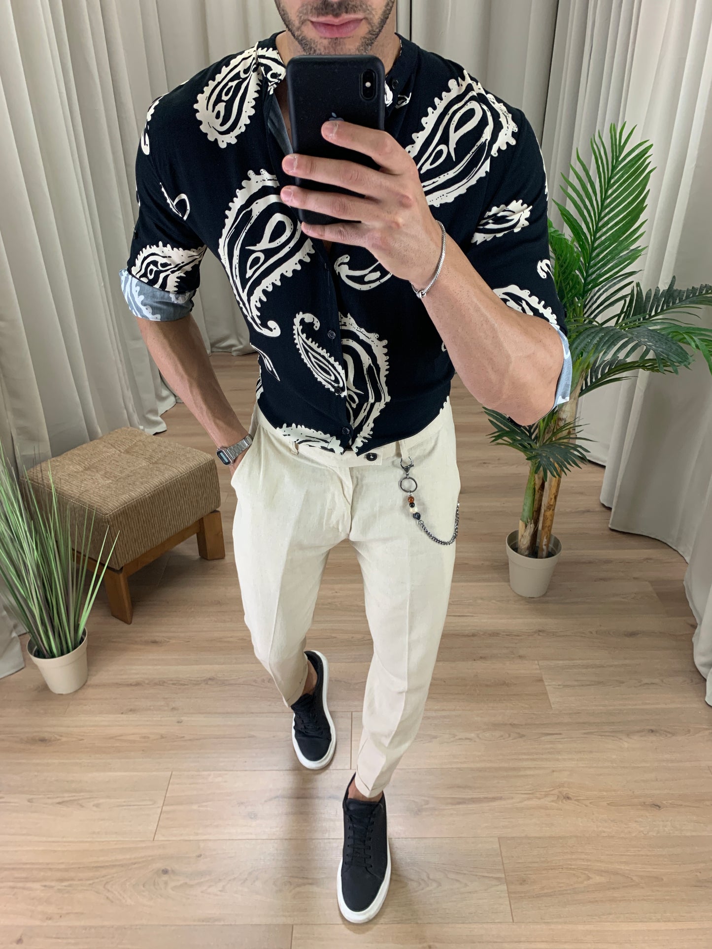 Pantalone Naama Bay in Lino con Catena col. Avorio