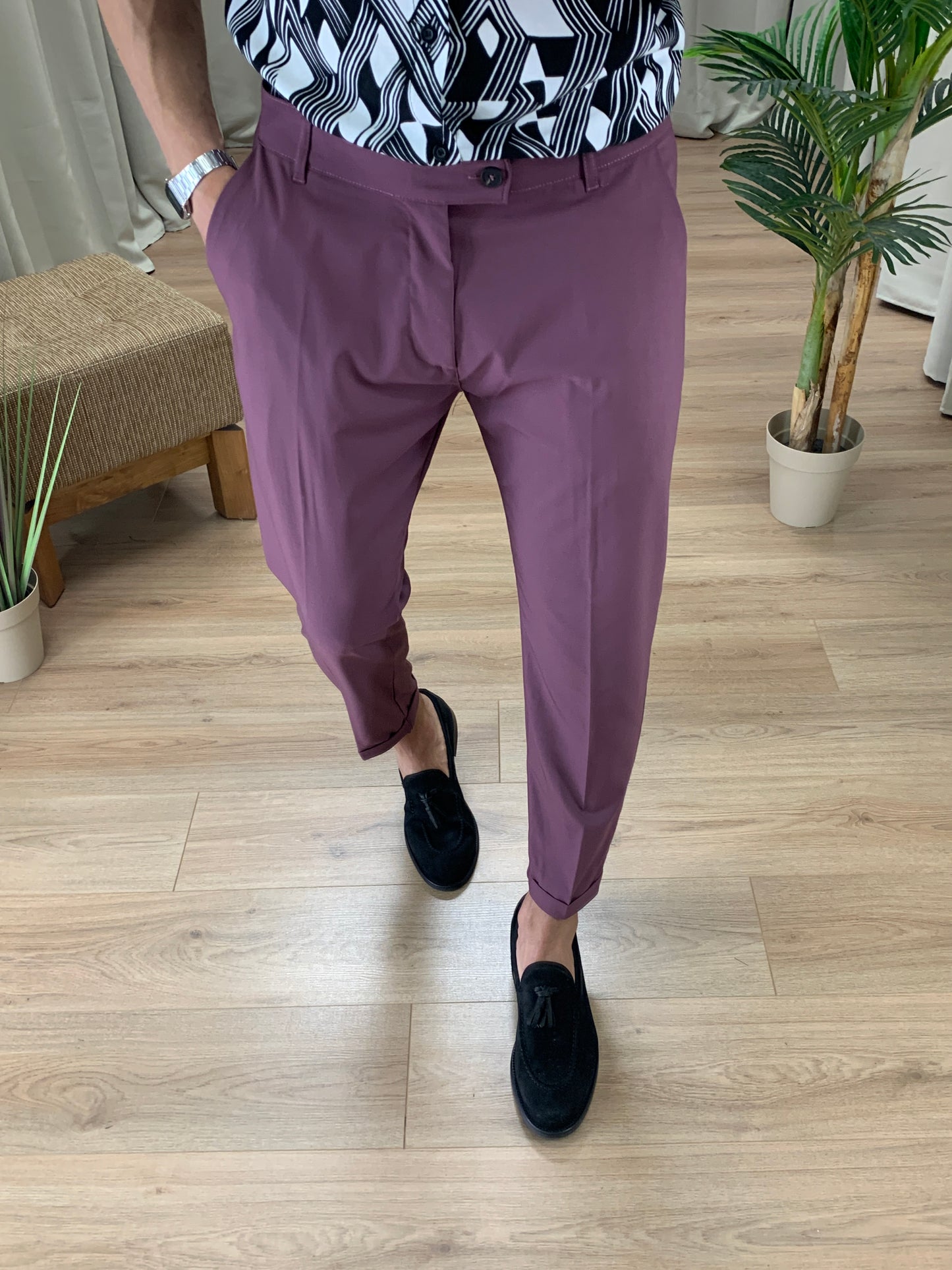 Pantalone Mentalitè con risvolto col. Bordeaux
