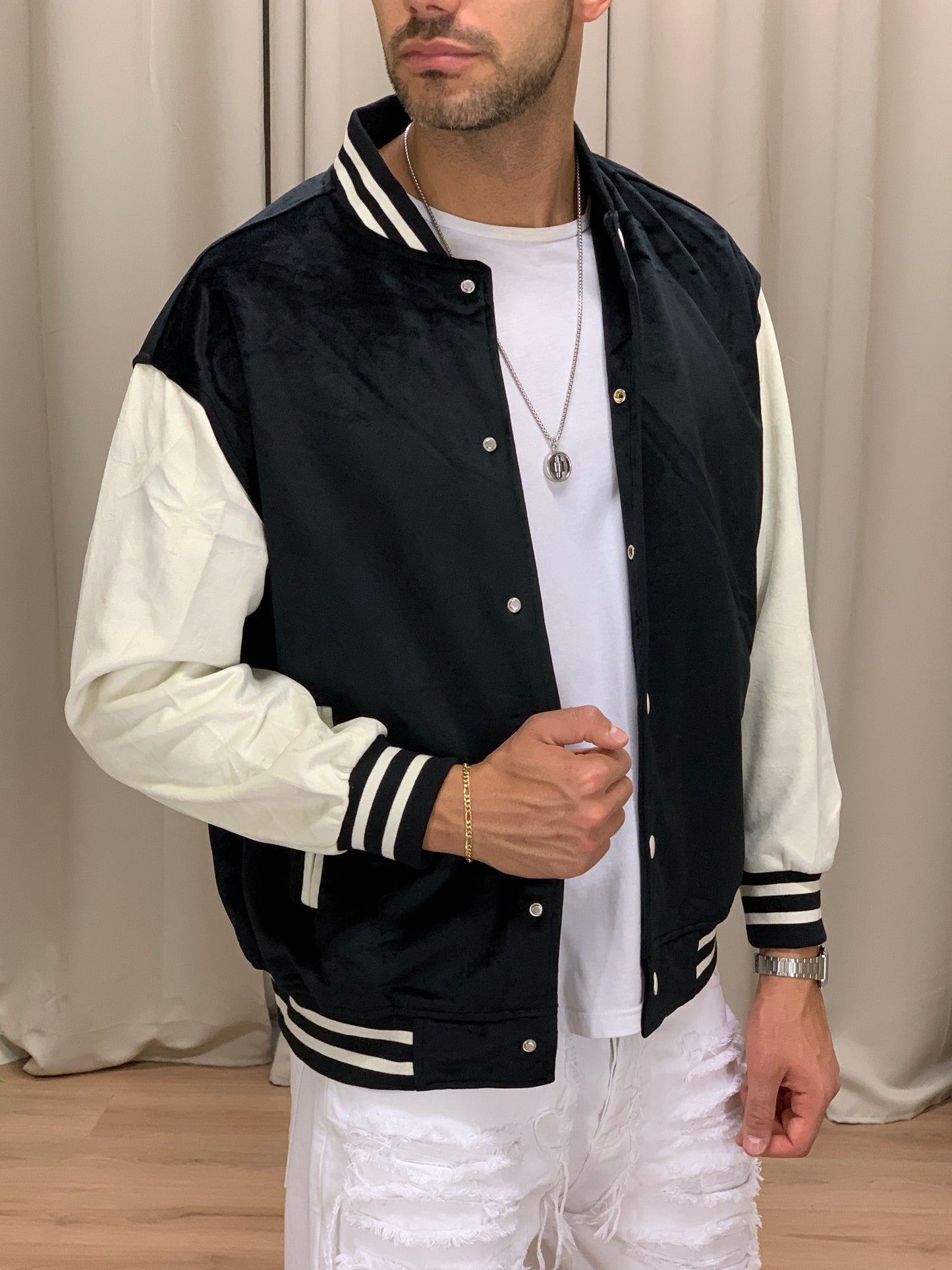 Bomber College Scamosciato Bicolor col. Nero
