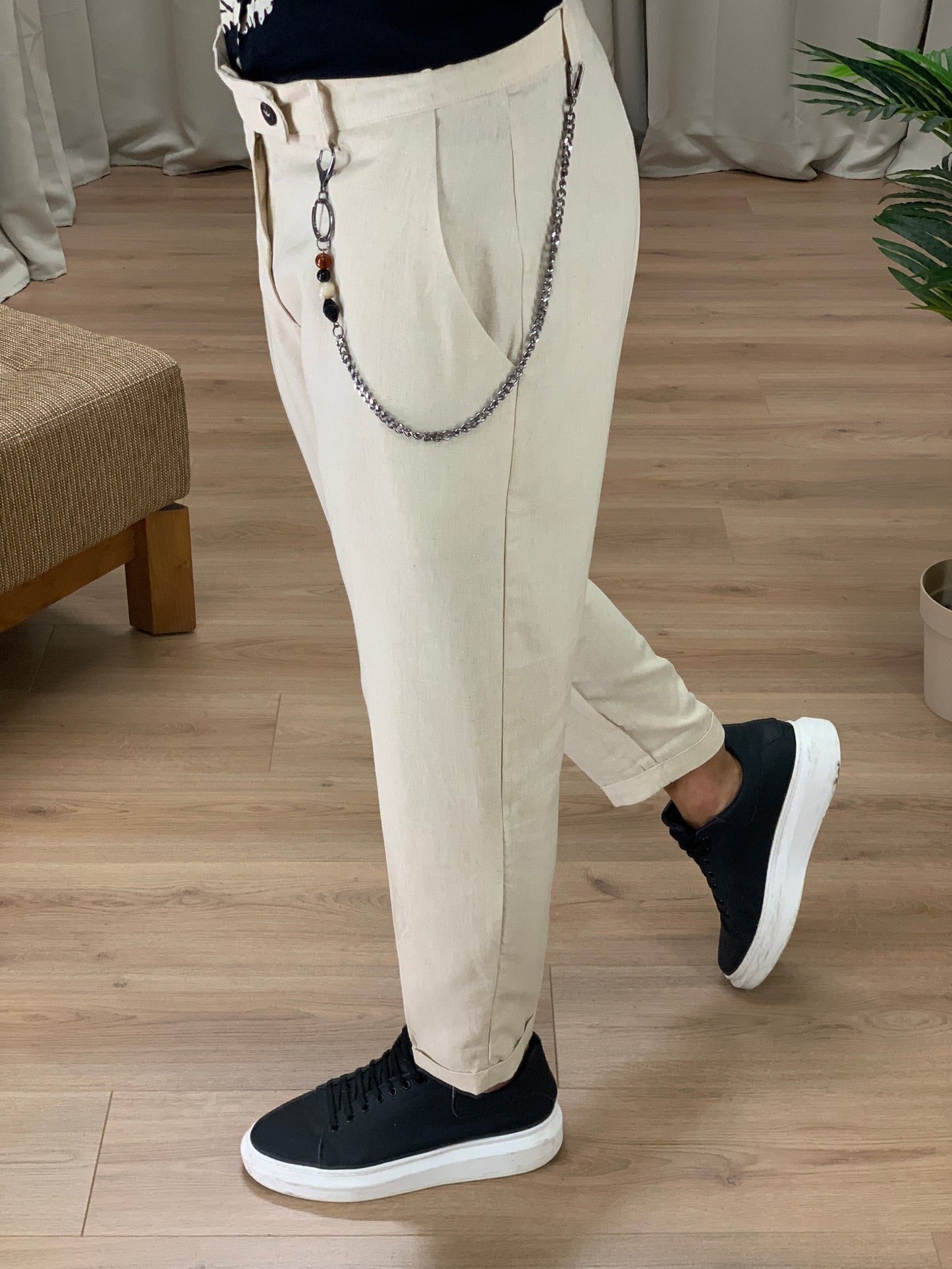 Pantalone Naama Bay in Lino con Catena col. Avorio