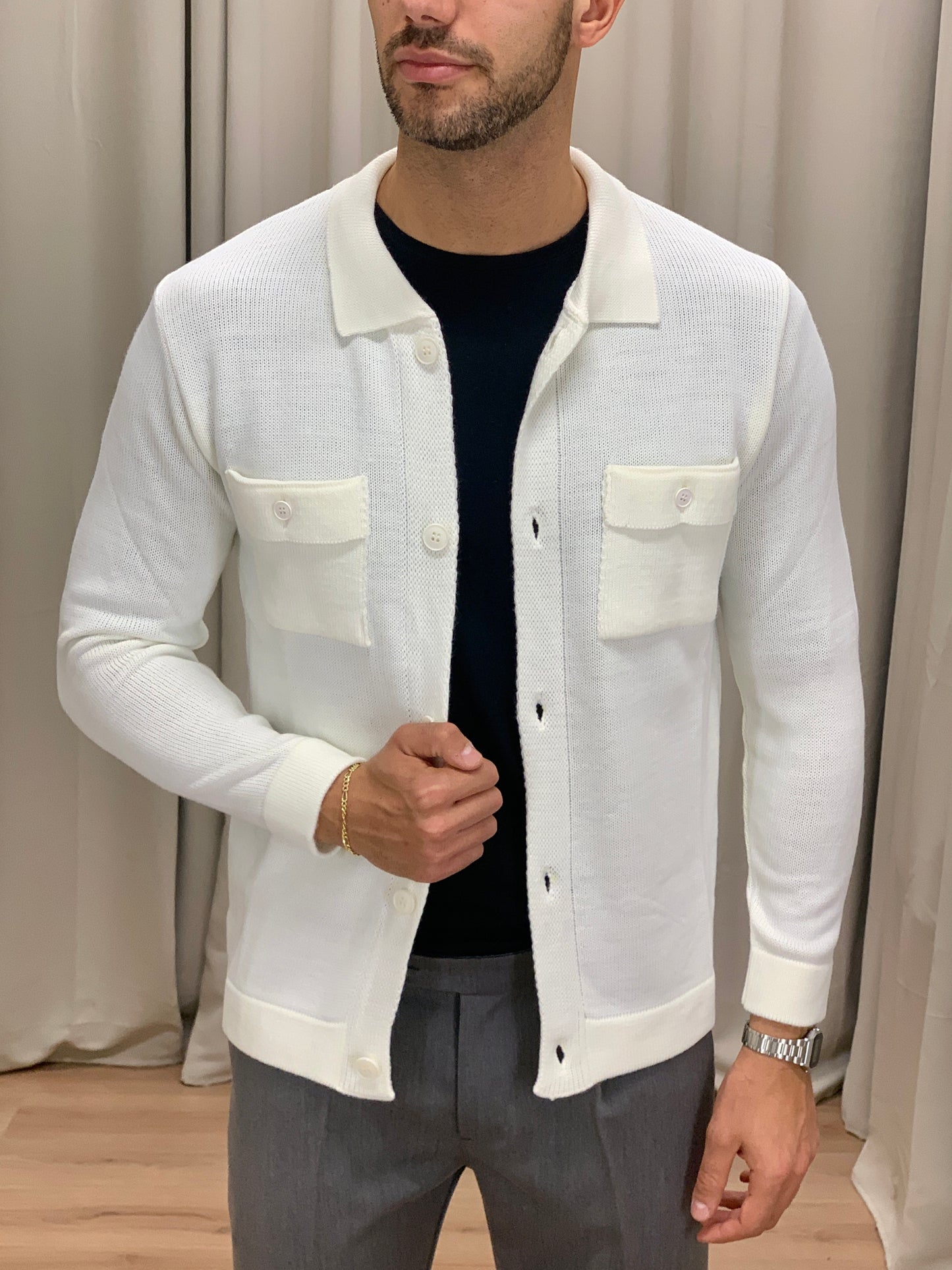 Cardigan Robert con Taschini e Bottoni col. Panna