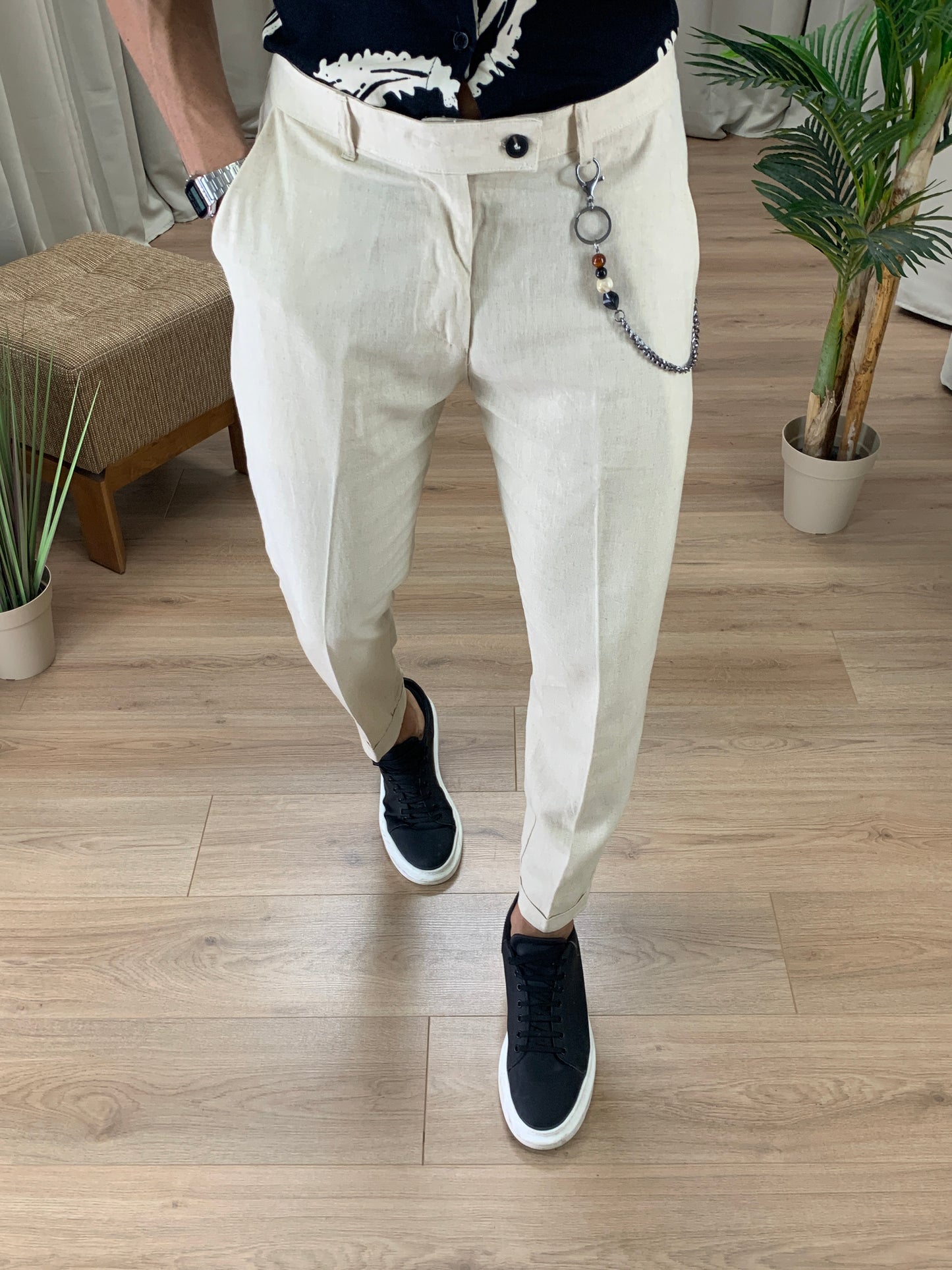 Pantalone Naama Bay in Lino con Catena col. Avorio