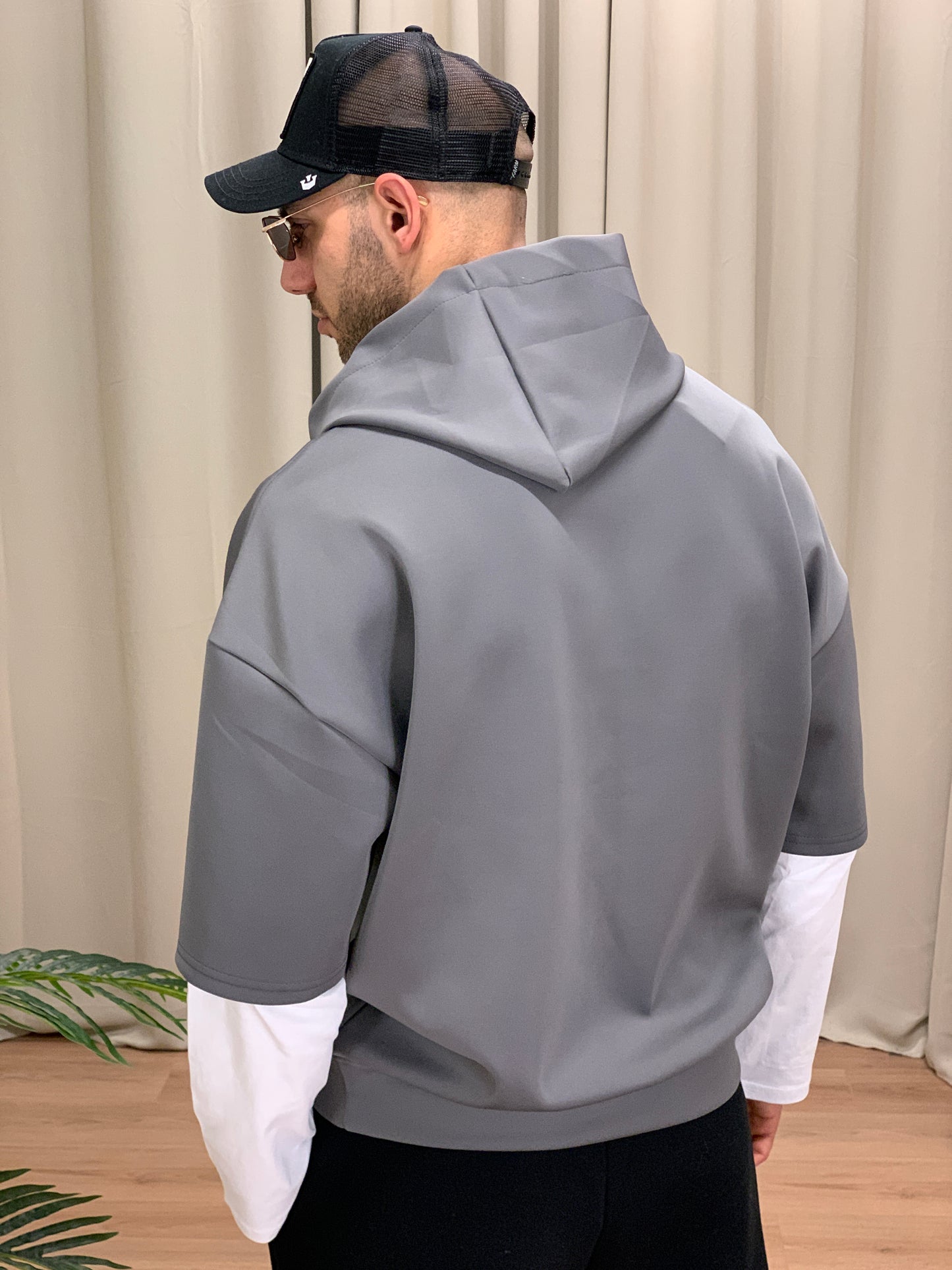 Felpa Over con Doppia Manica Bicolore col. Grigio