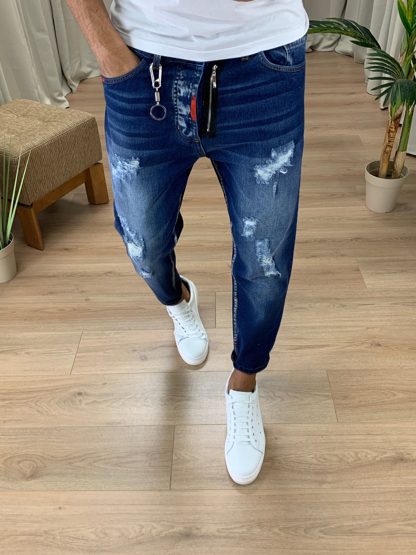 Jeans Zagor con Zip e Vernice a Filo col. Denim