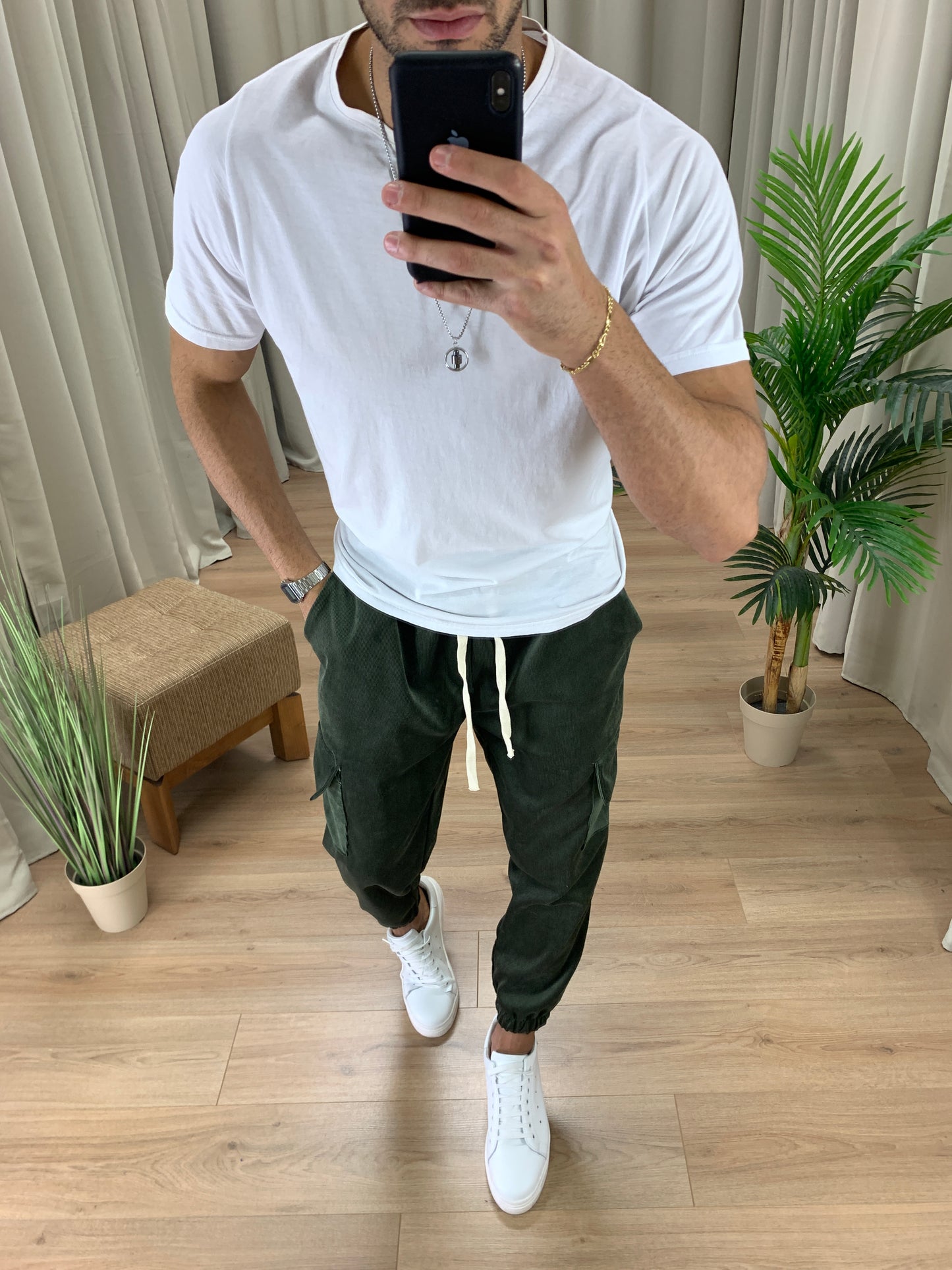 Pantalone Cargo Cooper in Velluto a Costine col. Verde Militare