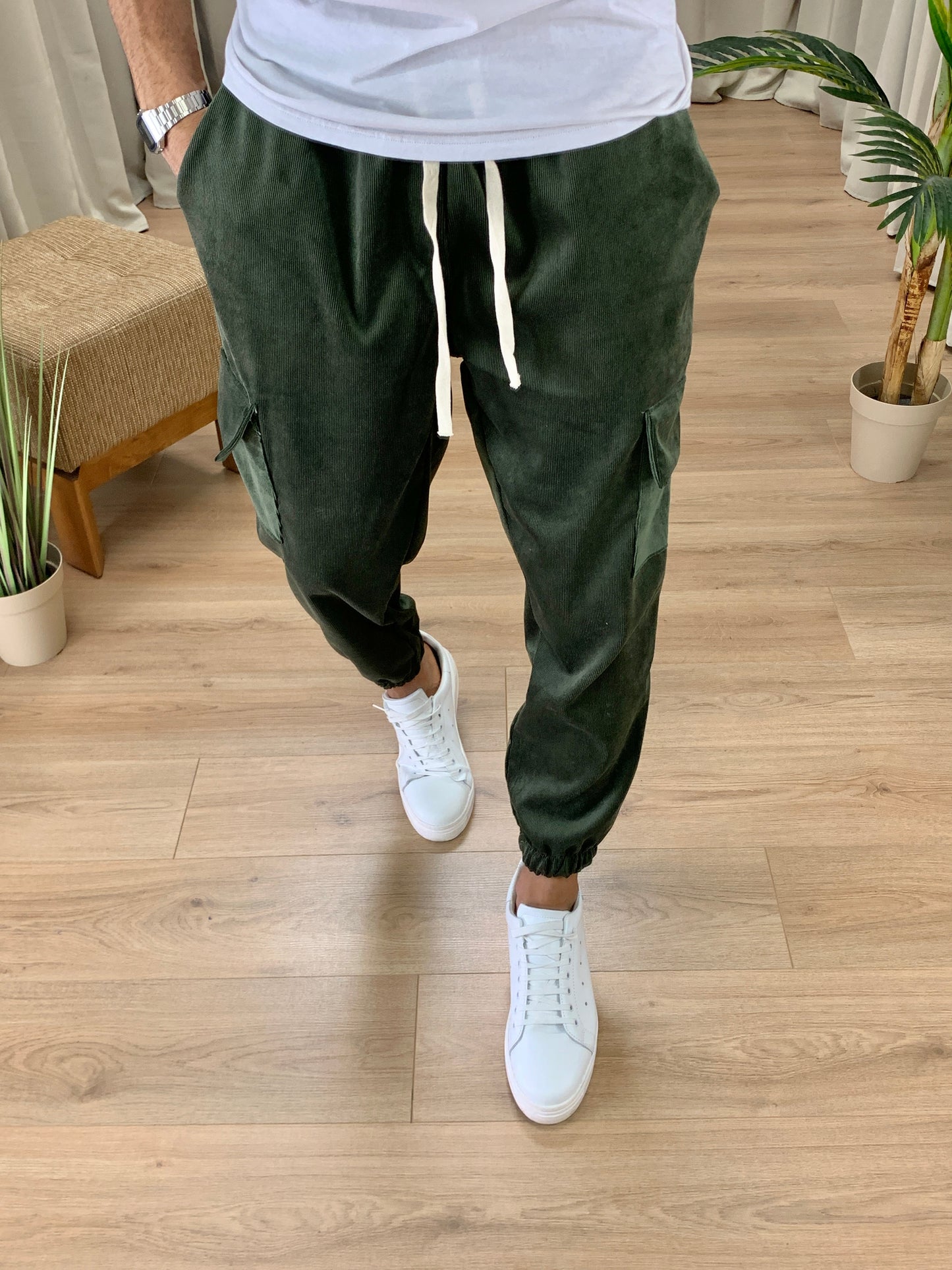 Pantalone Cargo Cooper in Velluto a Costine col. Verde Militare