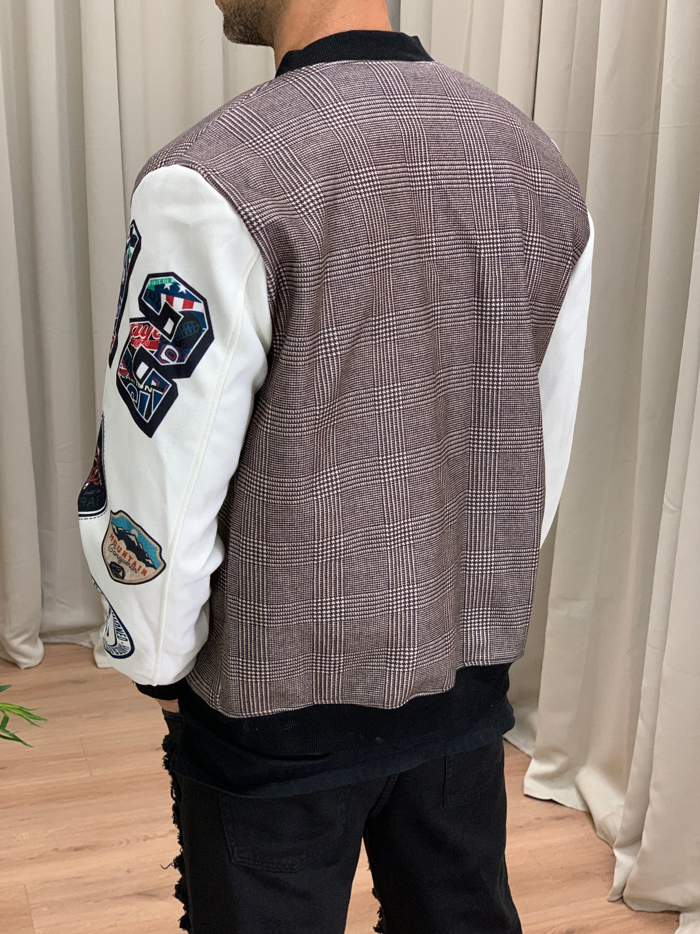 Bomber American College a Quadri col. Beige