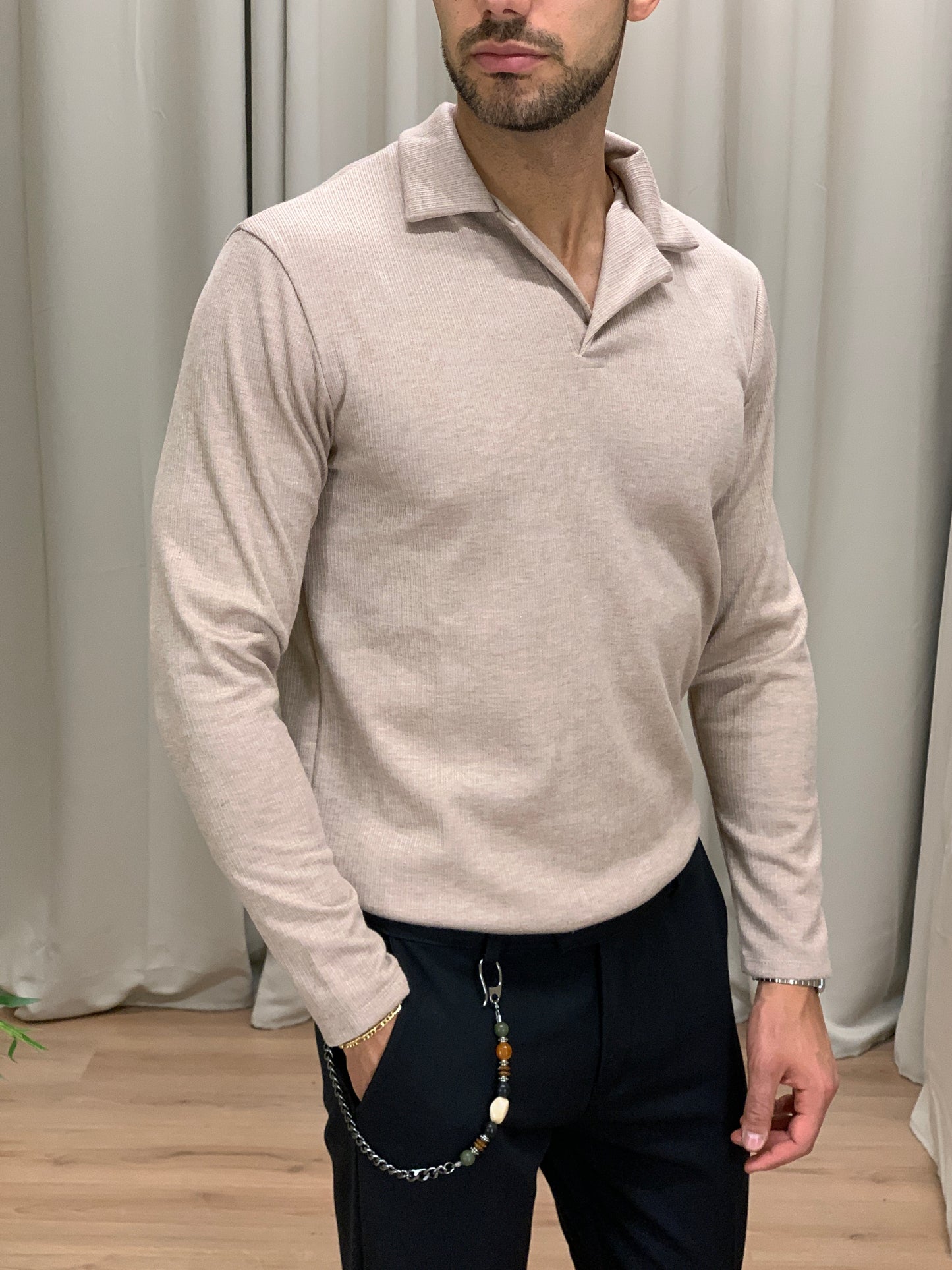 Maglia Zenith con Scollo a Polo col. Beige