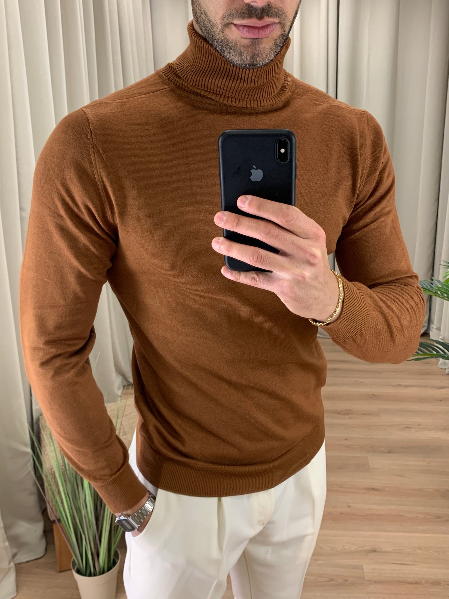 Maglioncino Tokyo a Collo Alto effetto Lana Rasata col. Terra di Siena