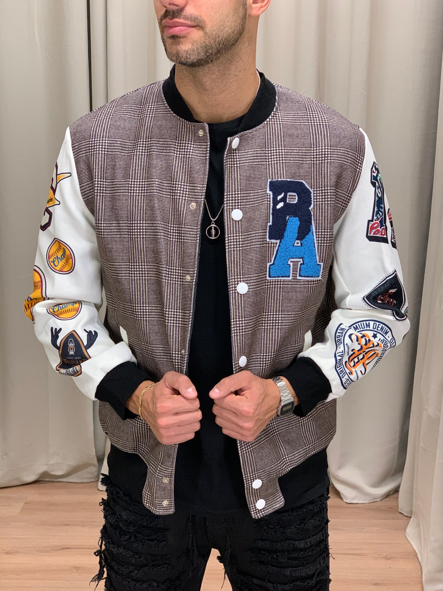 Bomber American College a Quadri col. Beige