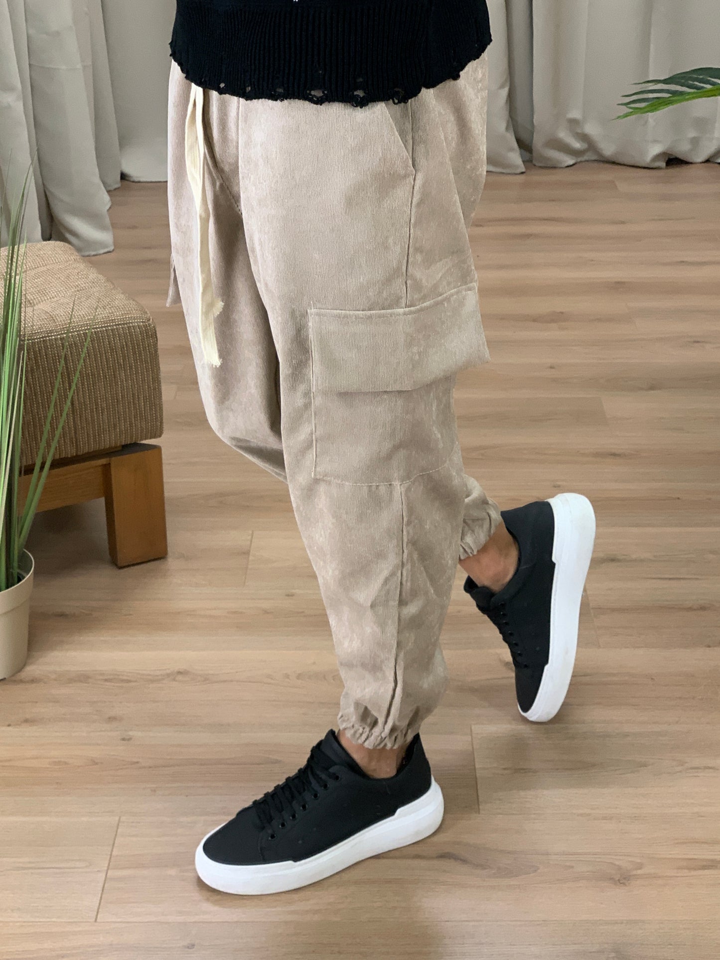 Pantalone Cargo Cooper in Velluto a Costine col. Beige