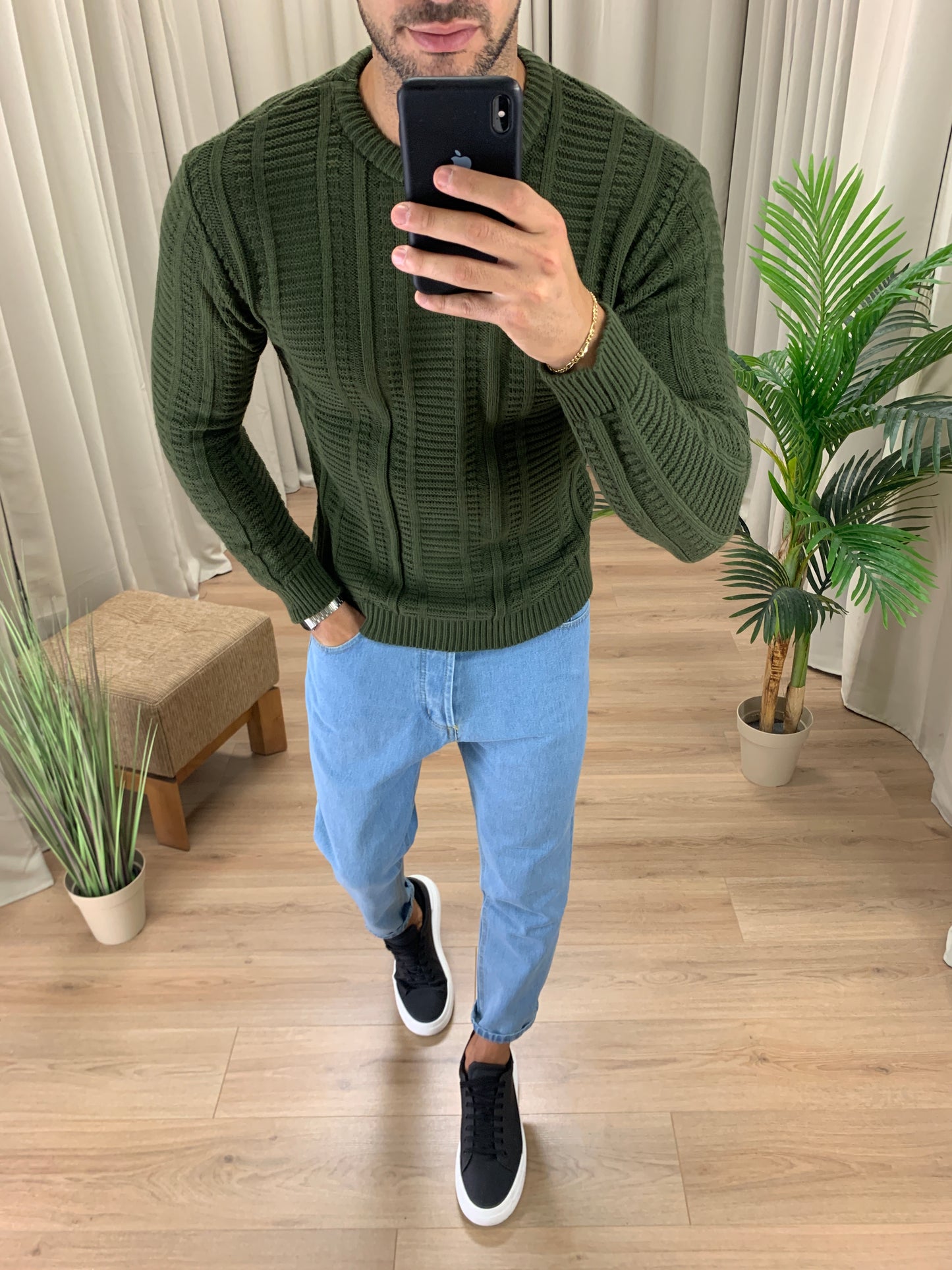 Maglioncino Primus con Trama Alternata col. Verde Militare