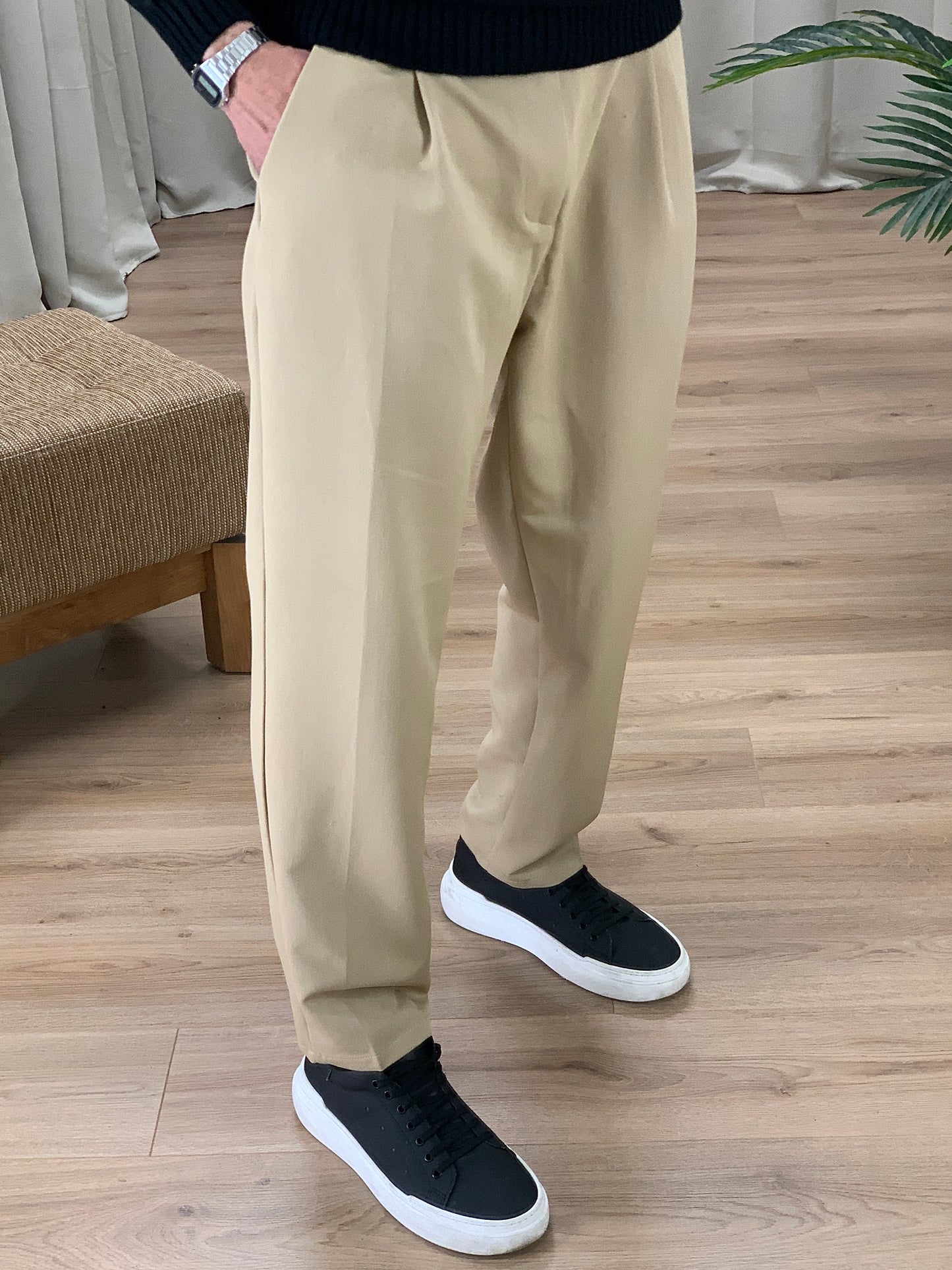 Pantalone Fashion Week con fondo ampio col. Beige