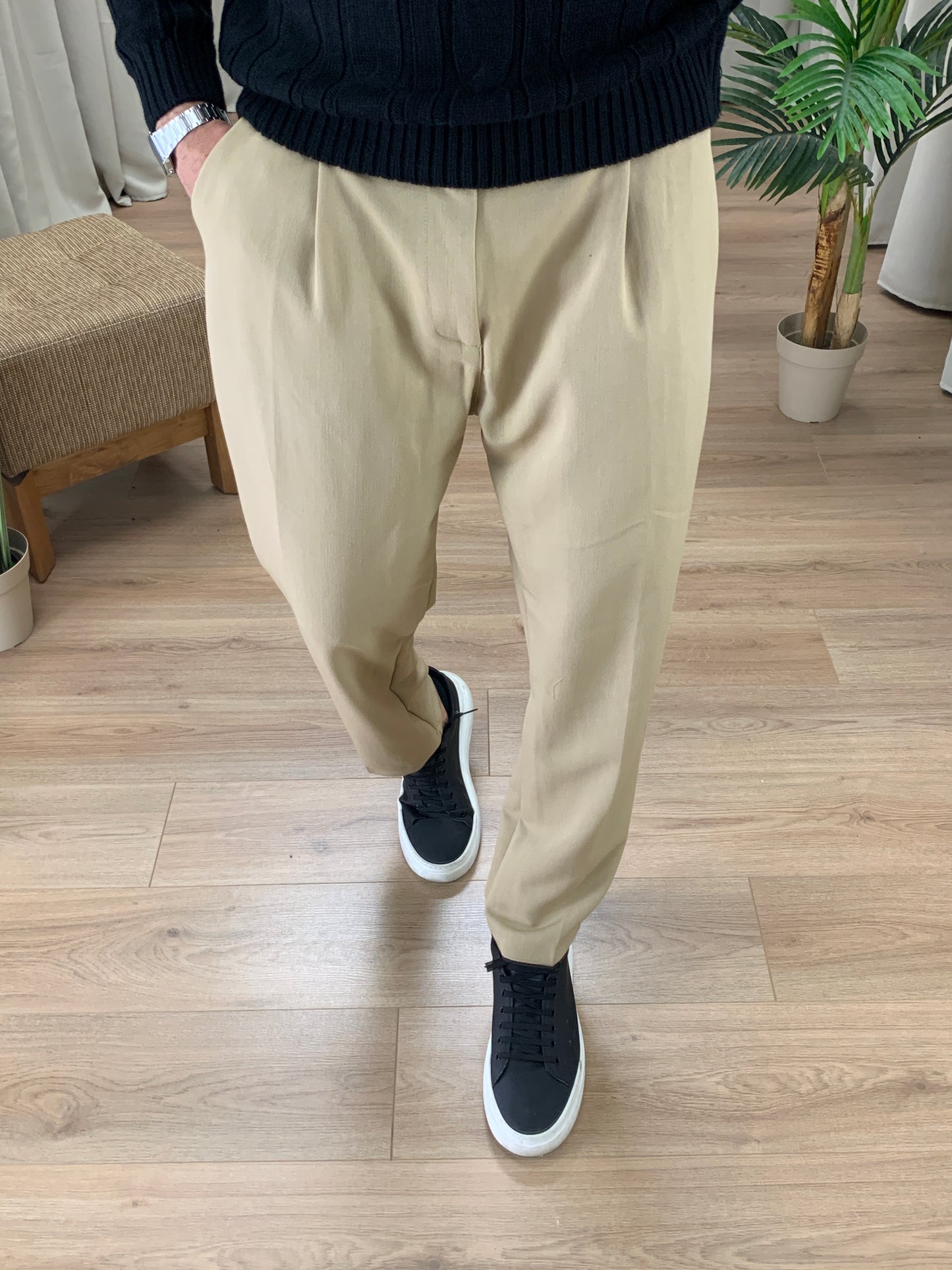 Pantalone Fashion Week con fondo ampio col. Beige