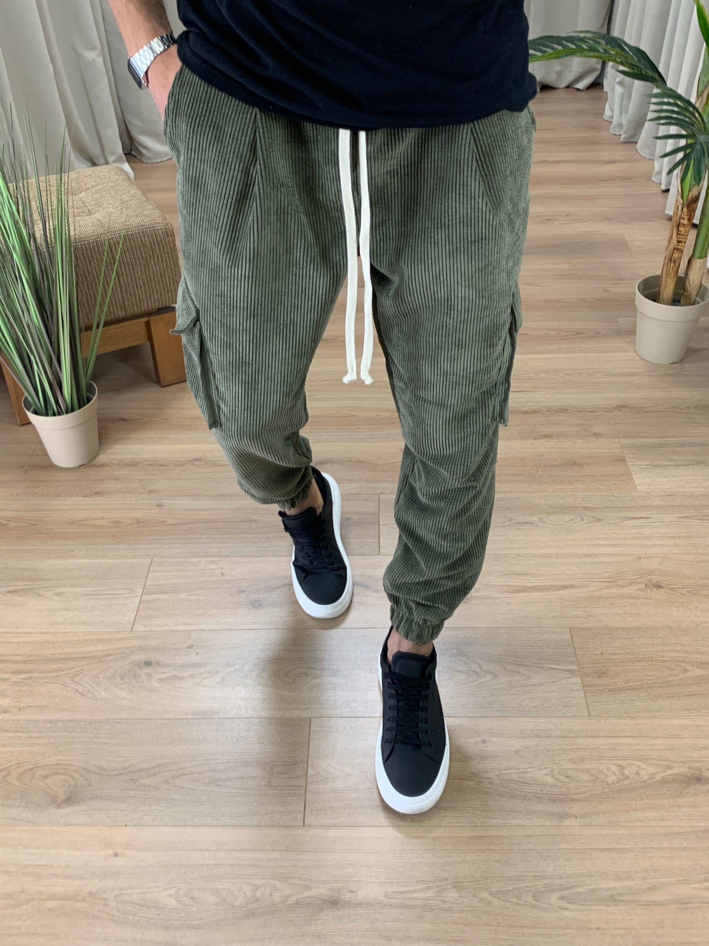 Pantalone Cargo Maxton in Velluto a Costine col. Verde Militare