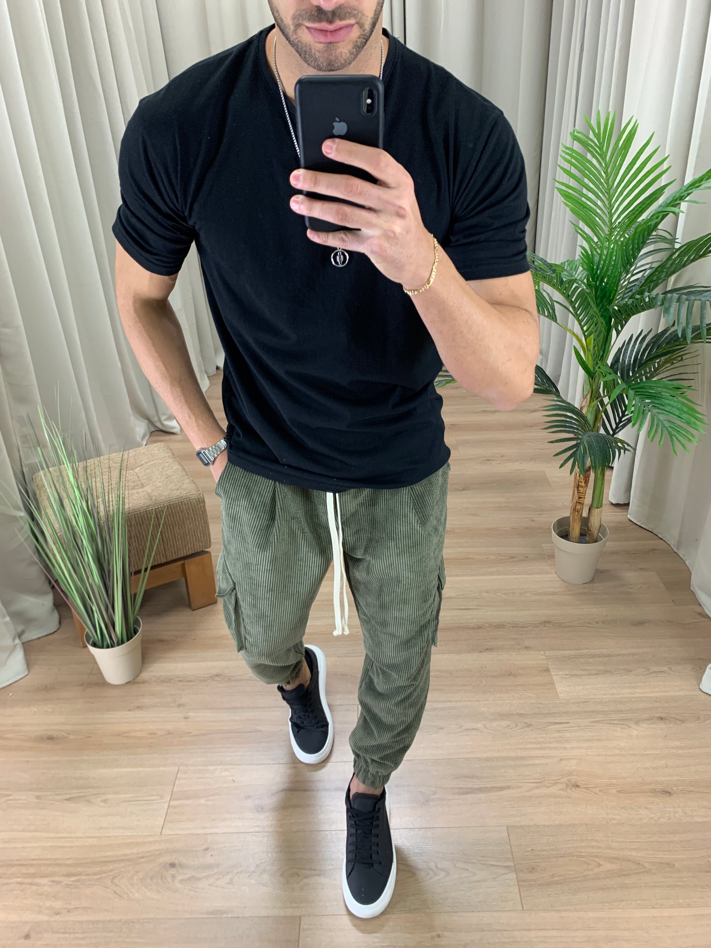 Pantalone Cargo Maxton in Velluto a Costine col. Verde Militare