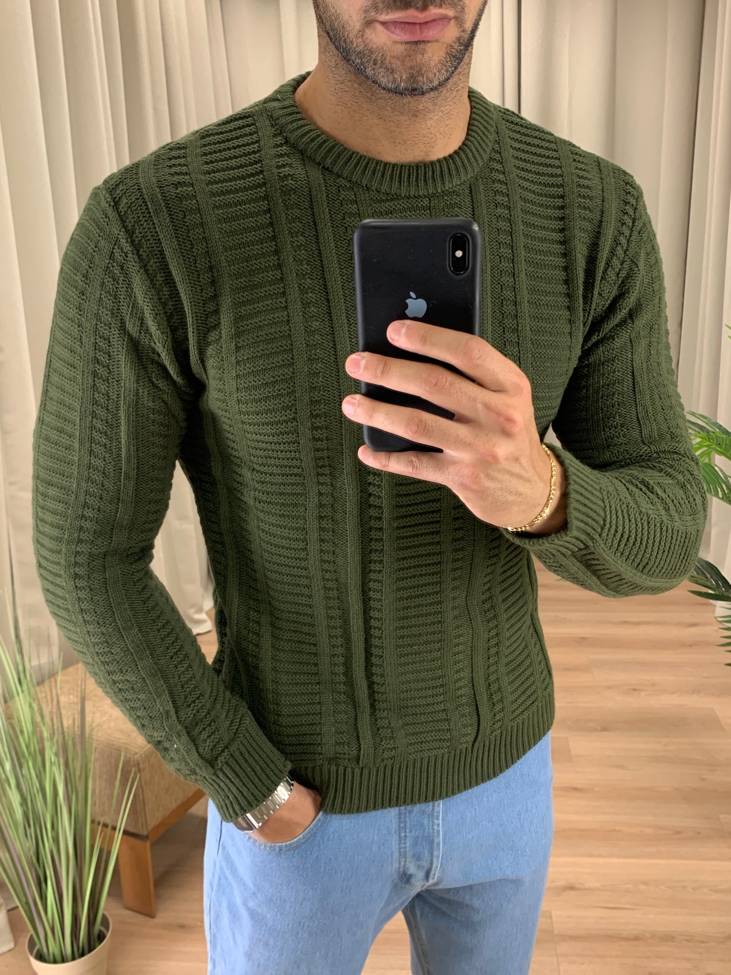 Maglioncino Primus con Trama Alternata col. Verde Militare