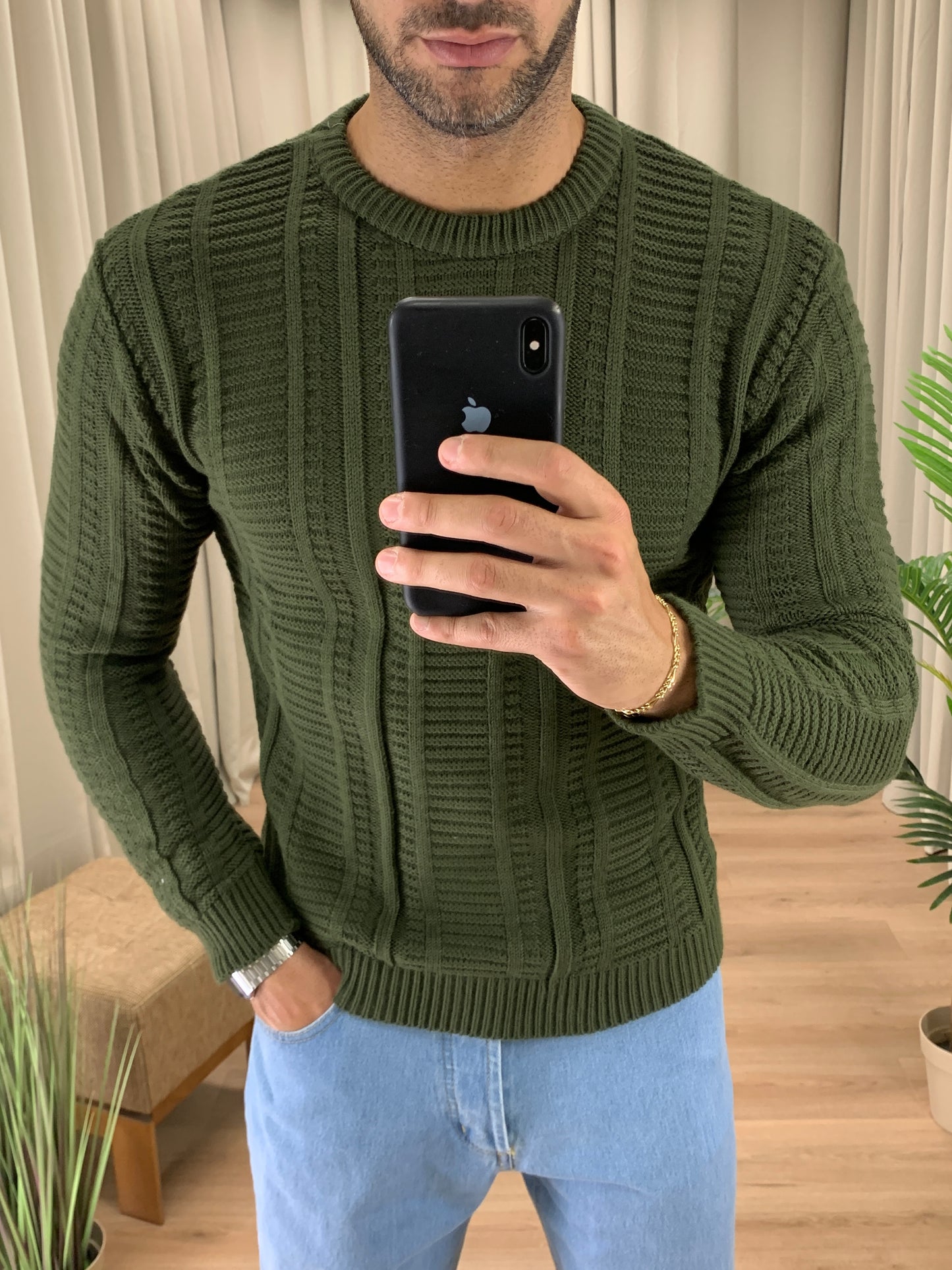 Maglioncino Primus con Trama Alternata col. Verde Militare