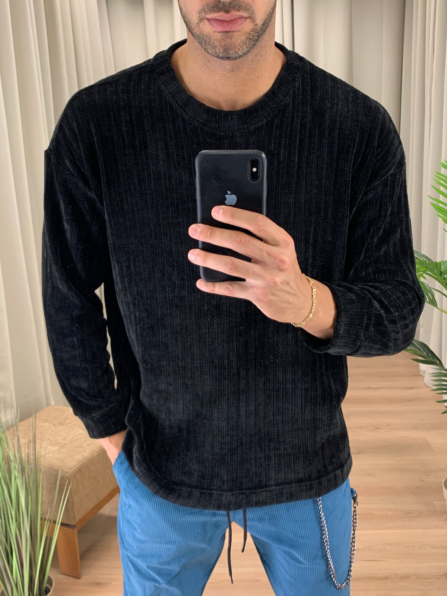 Maglia Marius Effetto Ciniglia a Costine col. Nero