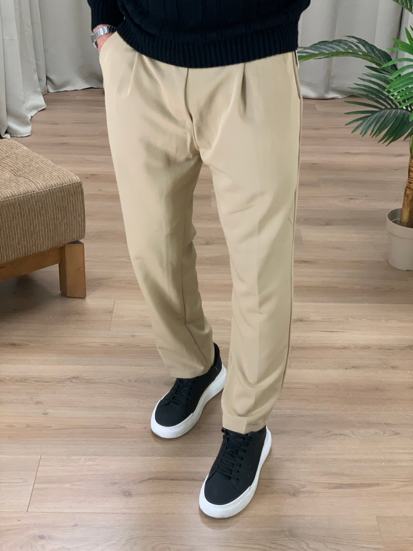 Pantalone Fashion Week con fondo ampio col. Beige