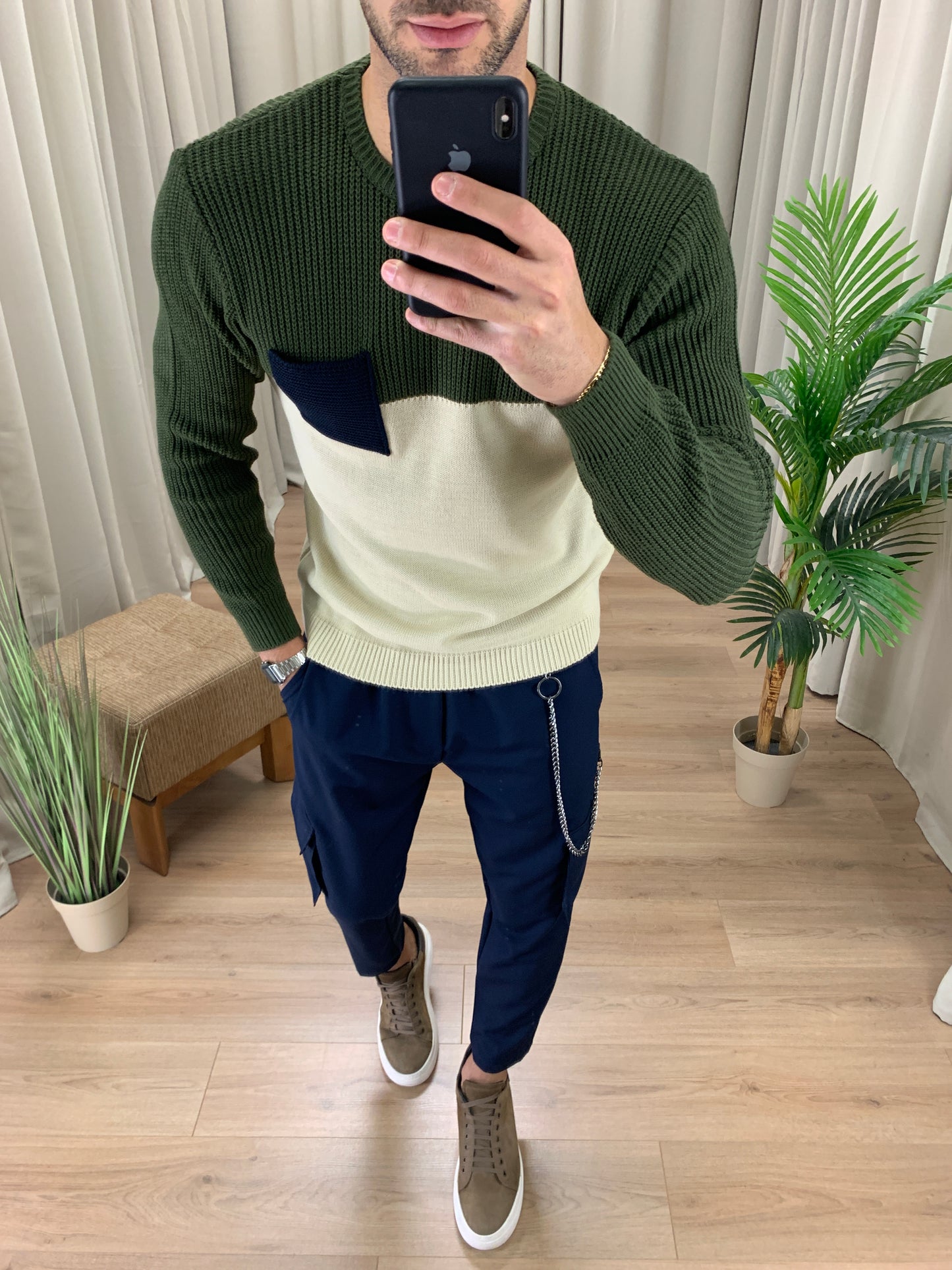Maglioncino Ghepè girocollo con Taschino col. Verde Militare
