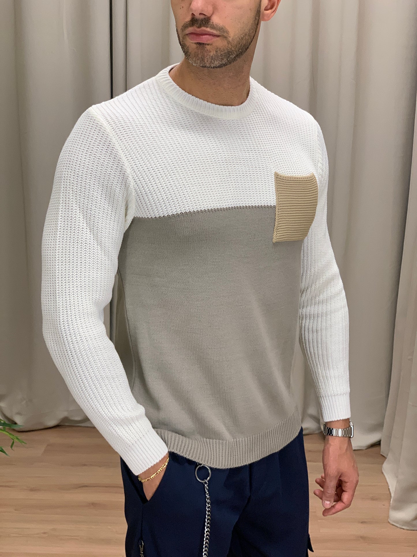 Maglioncino Ghepè girocollo con Taschino col. Panna