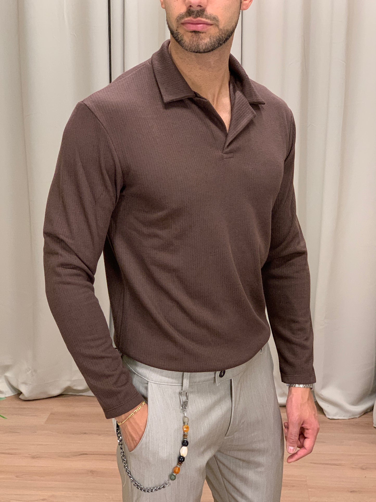 Maglia Zenith con Scollo a Polo col. Marrone