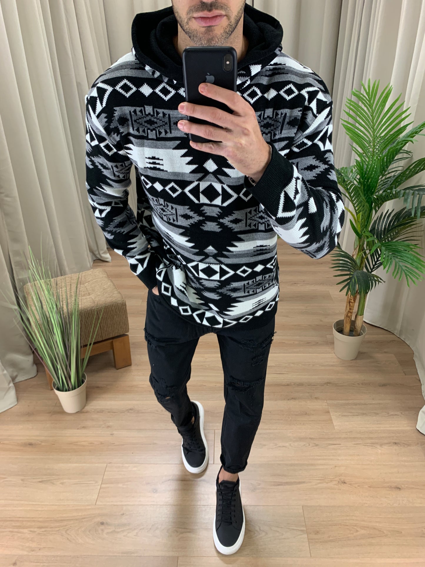 Maglia Fantasia Etnica Long Oversize col. Nero