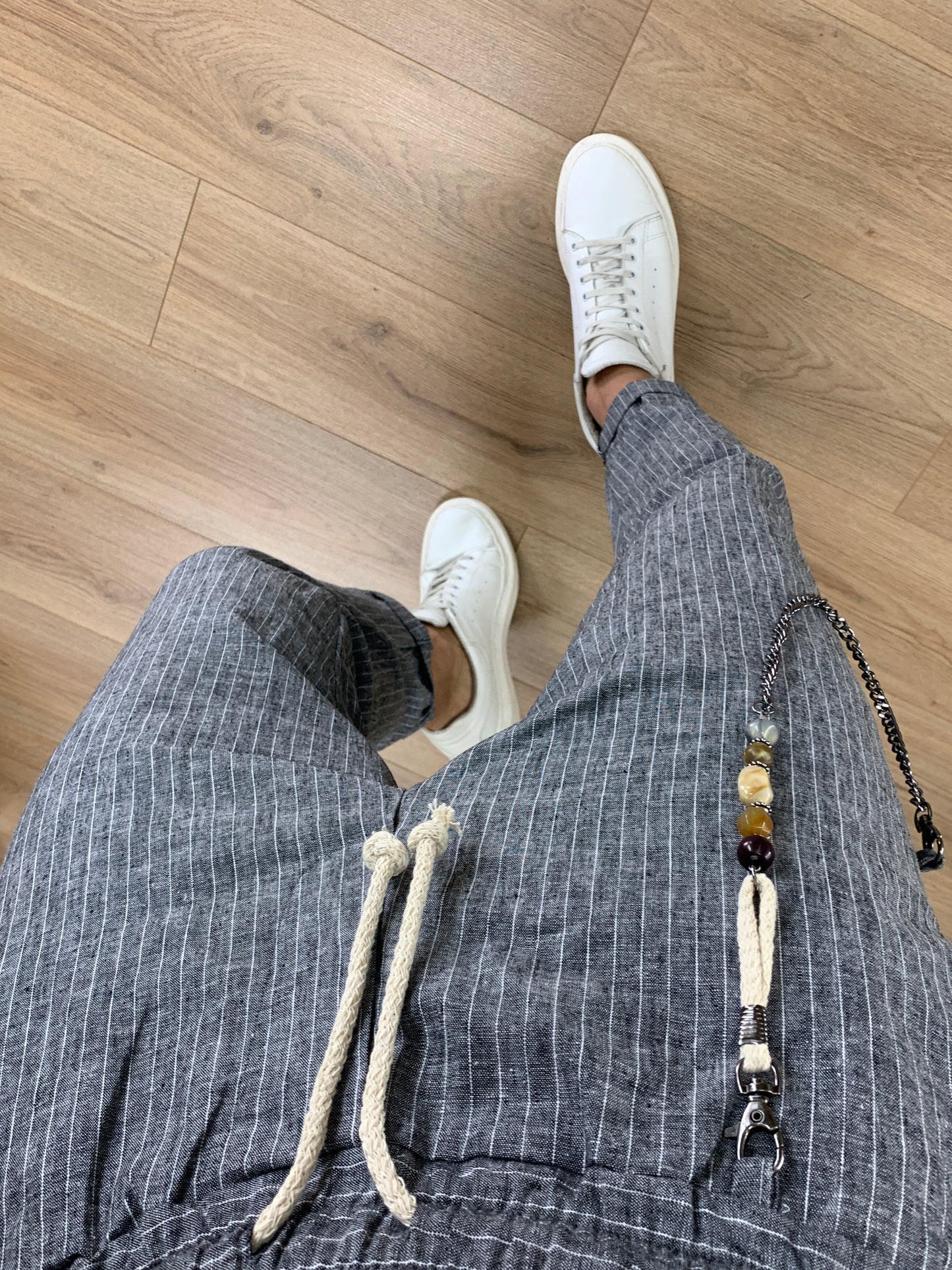 Pantalaccio Portland a righe in Lino col. Nero