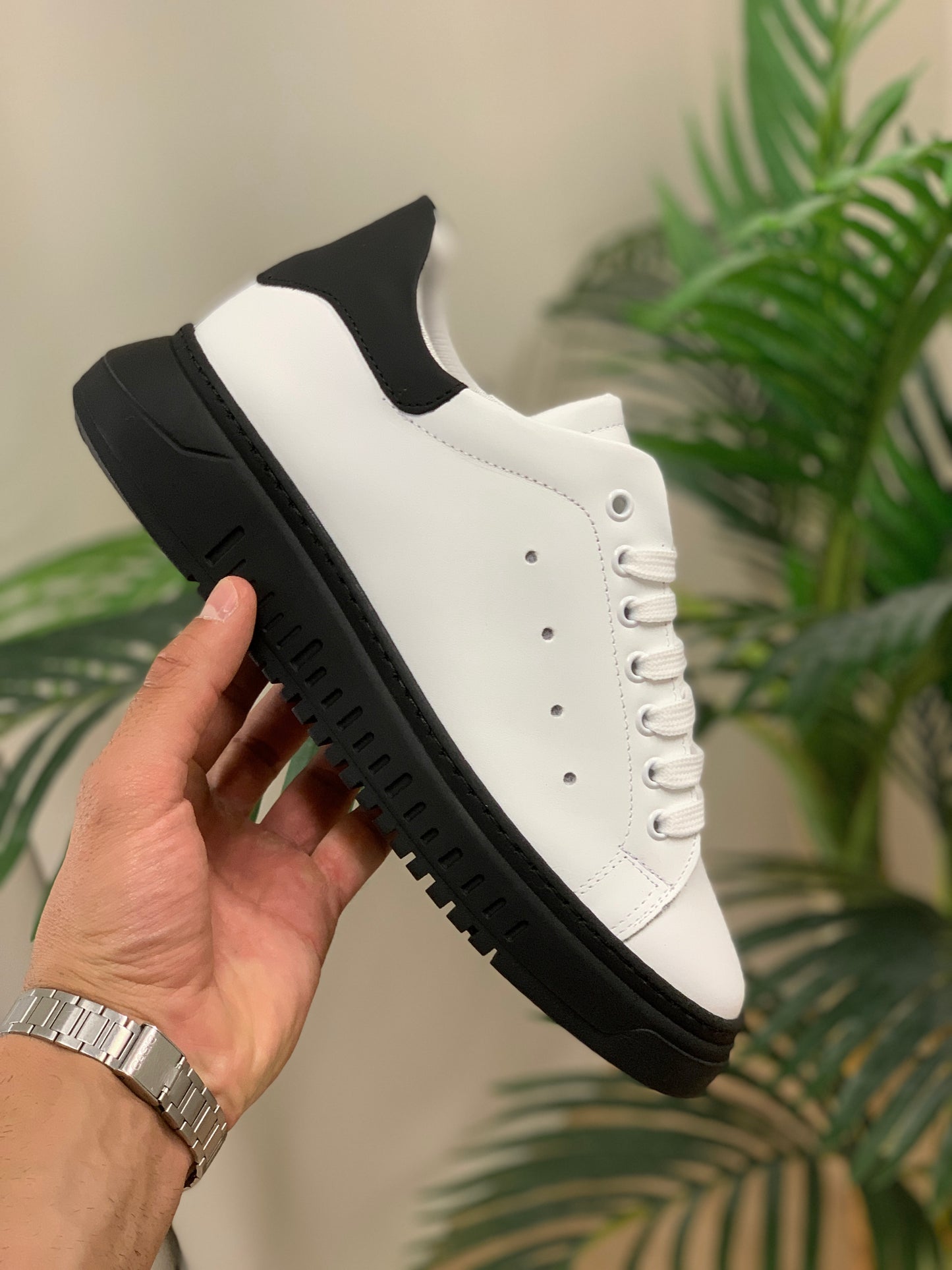 Sneakers in pelle fondo Black Marines col. Bianco
