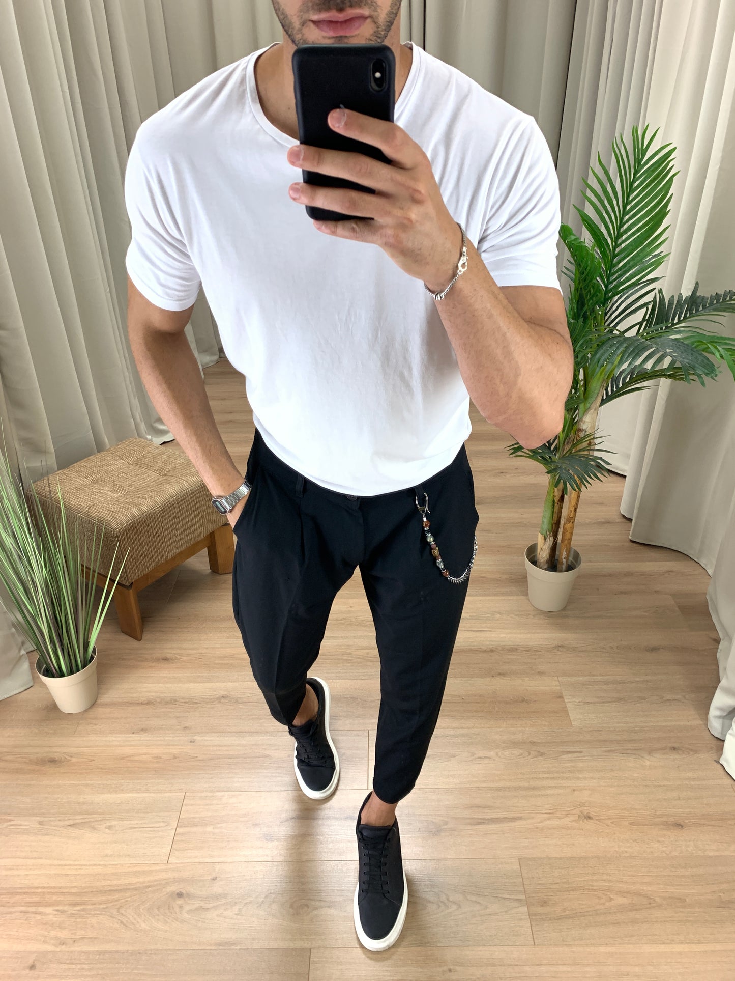Pantalone Madrid con pinces e Catena col. Nero