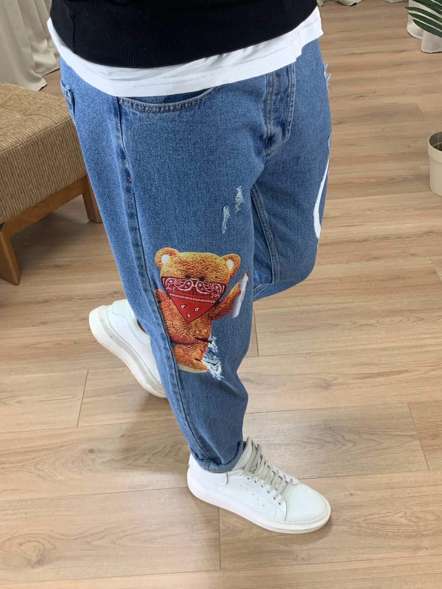 Jeans Stampa Orsetto con Bandana col. Denim